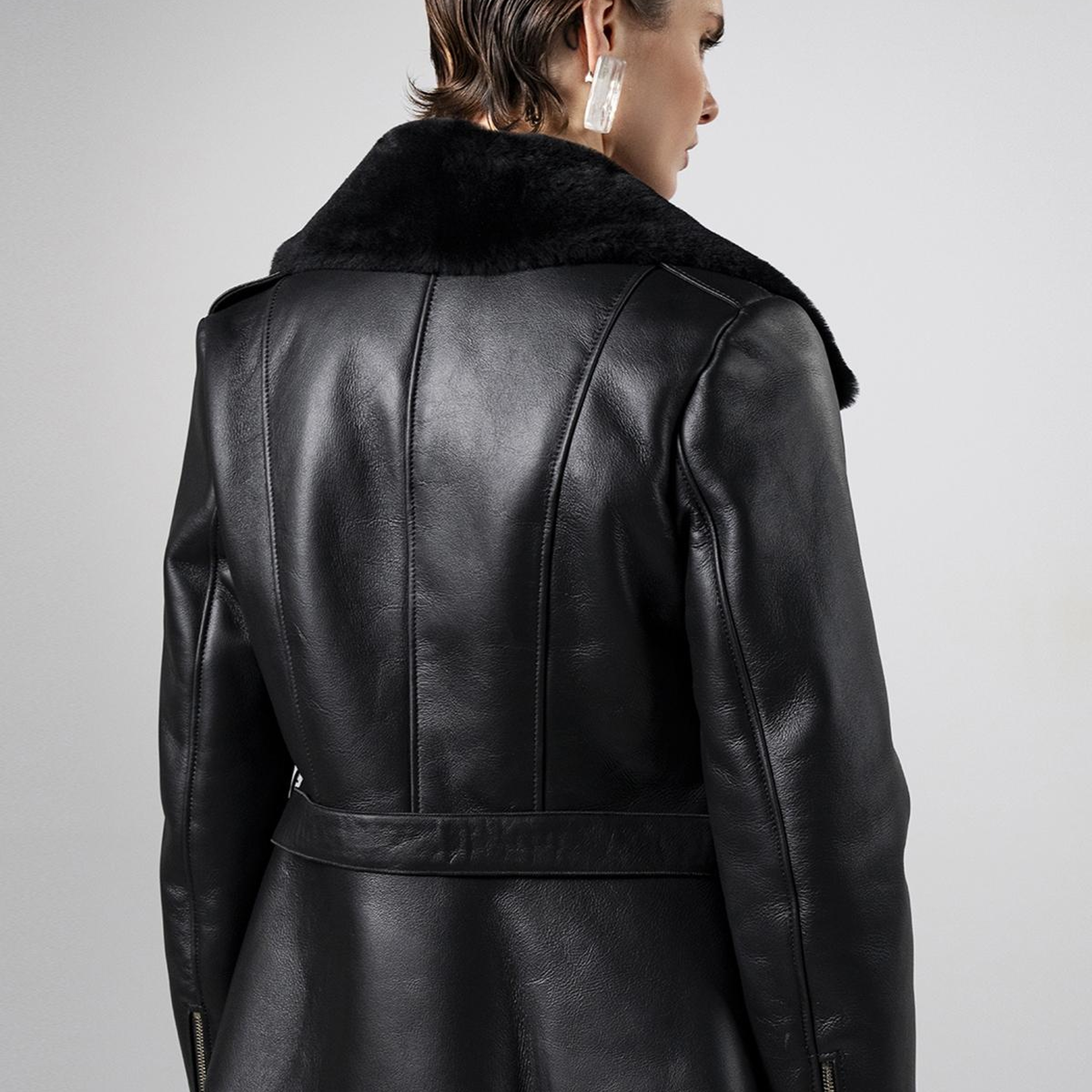 Valmenti Kadın Kuzu Kürk Siyah Kaban