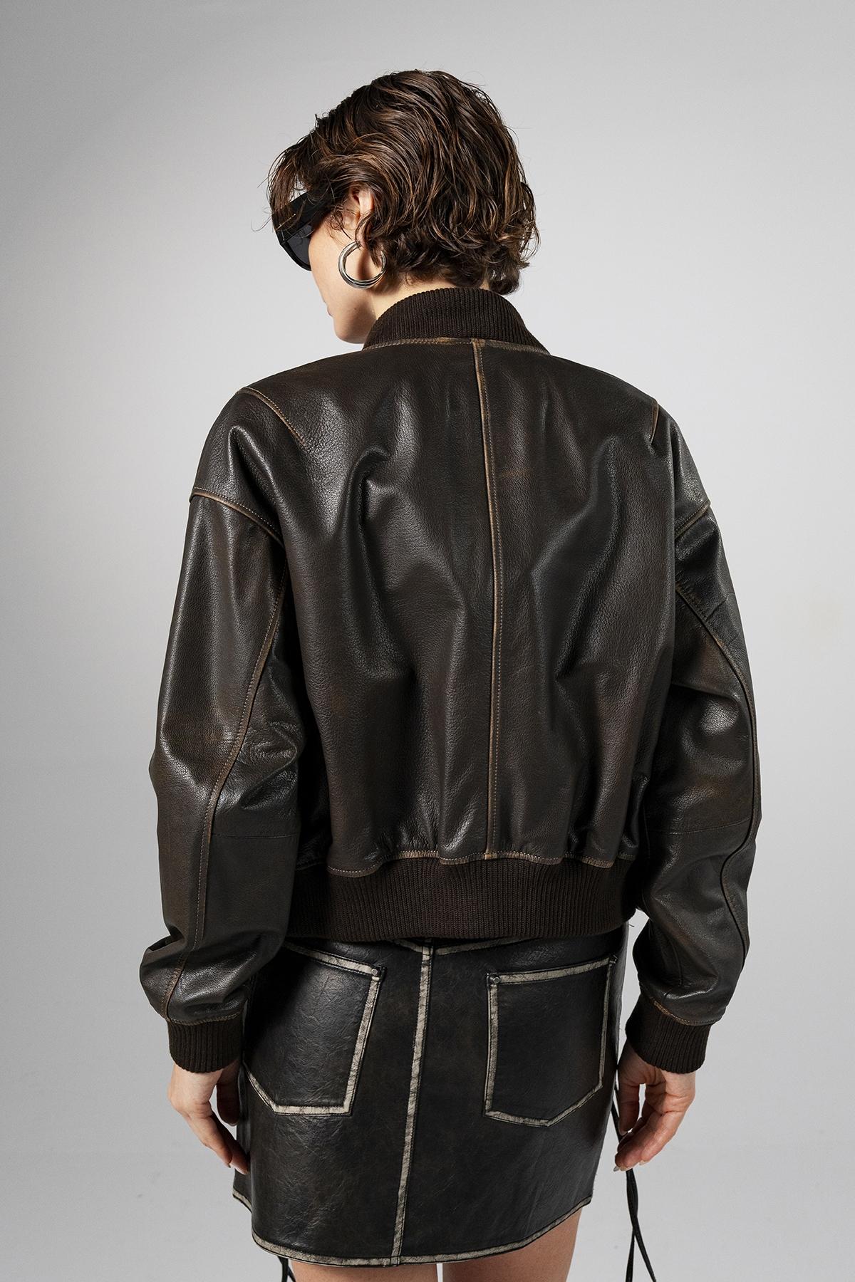 Valmenti Kadın Hakiki Deri Kahverengi Deri Mont