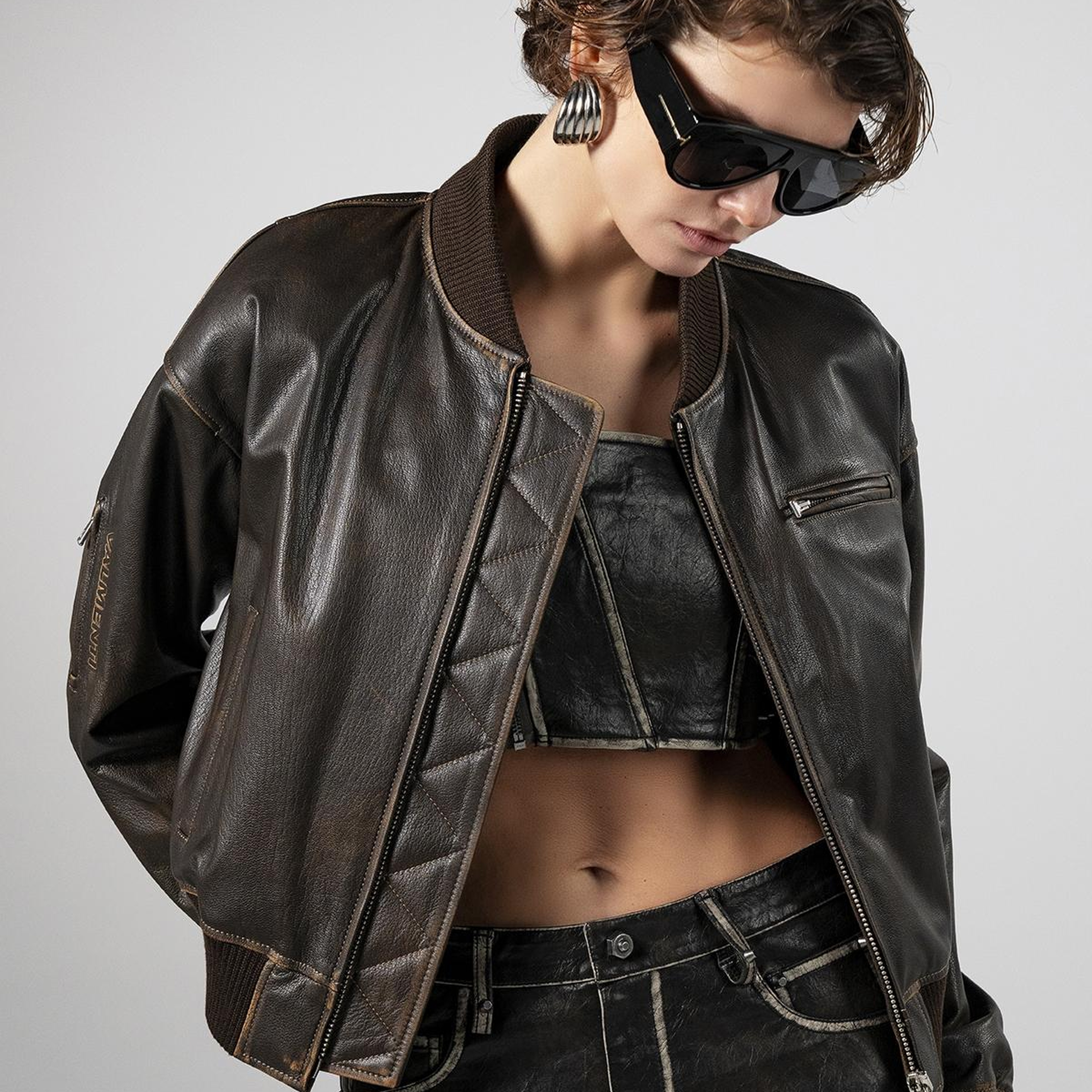 Valmenti Kadın Hakiki Deri Kahverengi Deri Mont