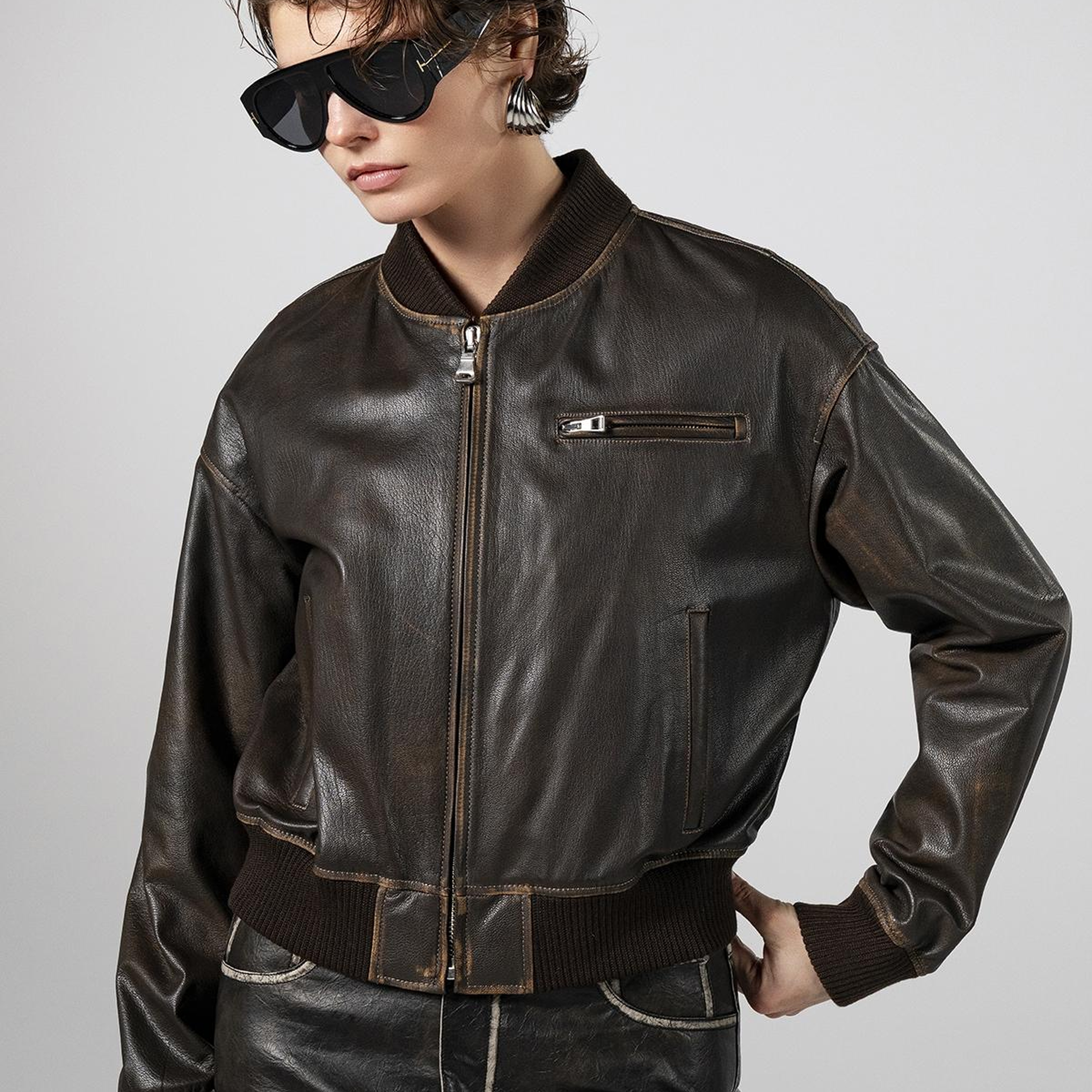 Valmenti Kadın Hakiki Deri Kahverengi Deri Mont