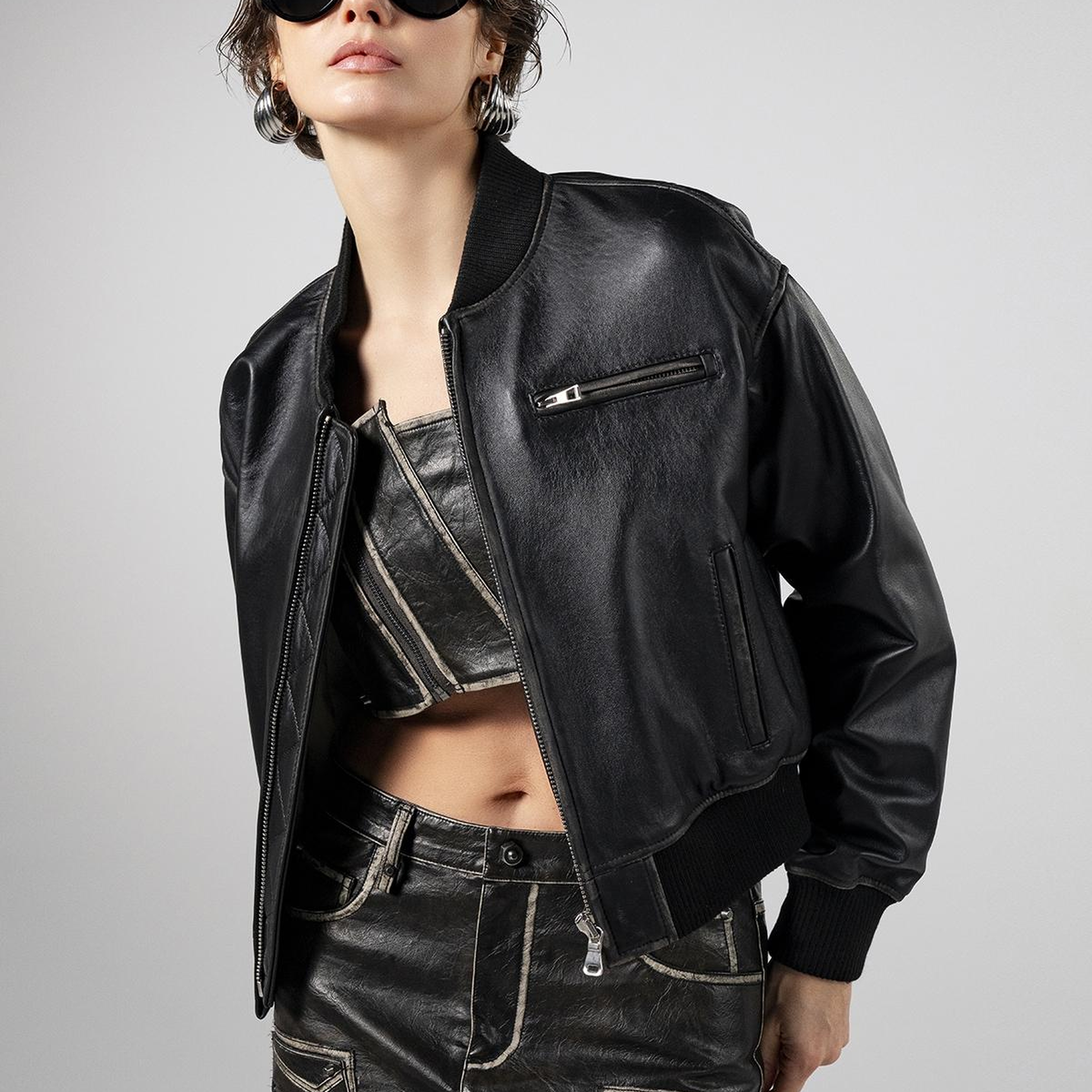 Valmenti Kadın Hakiki Deri Siyah Deri Mont