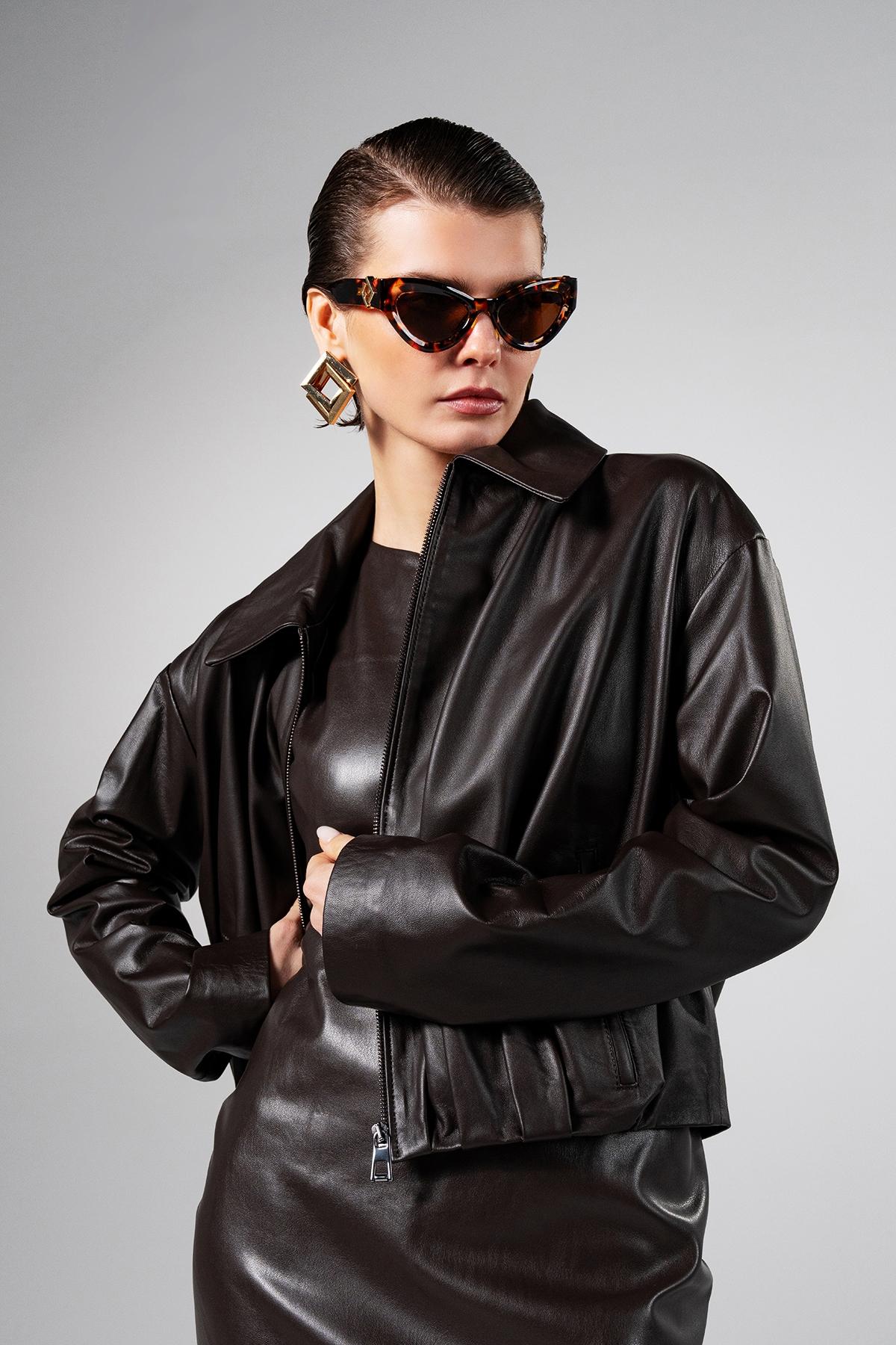 Valmenti Kadın Kahverengi Deri Mont