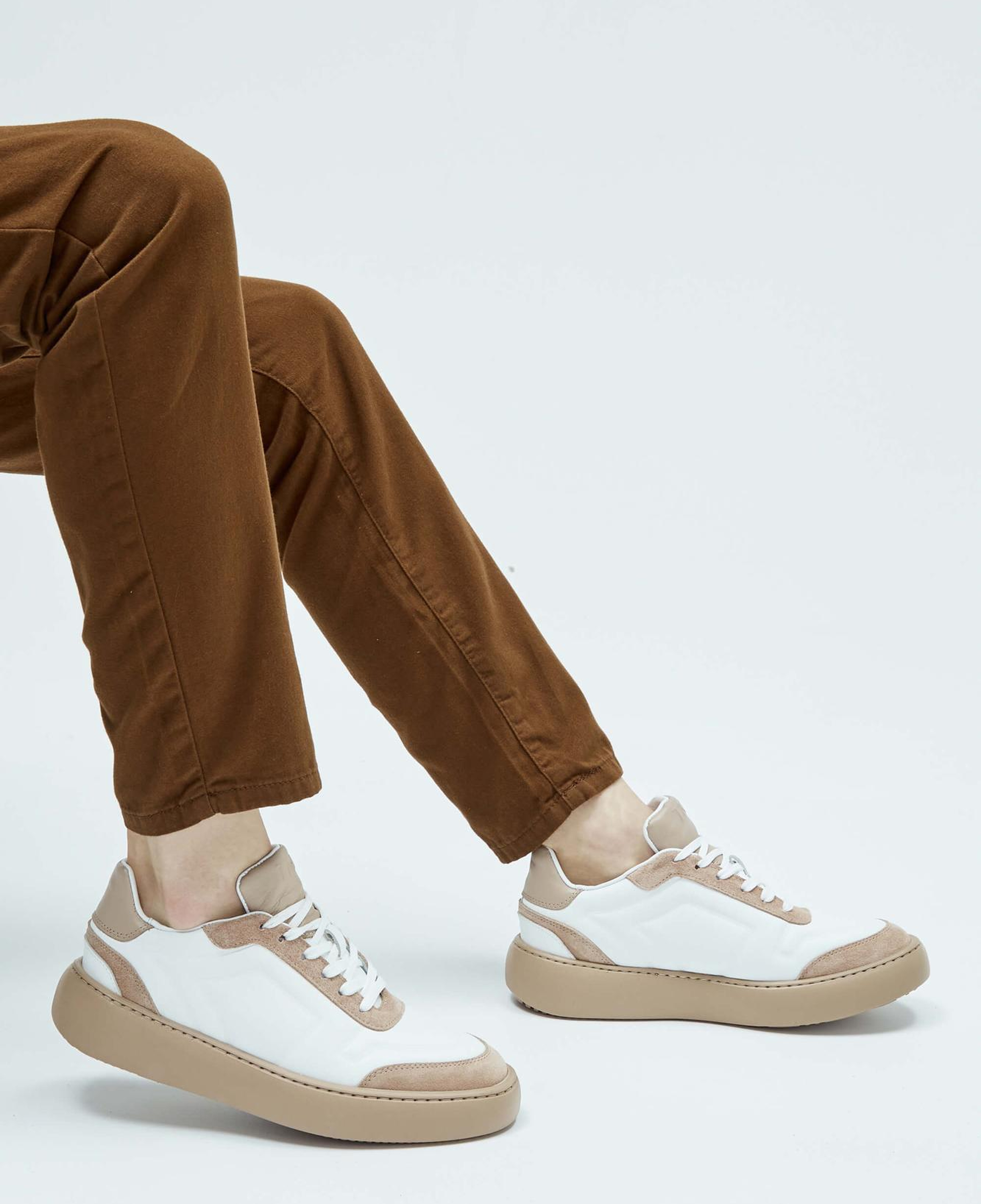 Tamer Tanca Erkek Hakiki Deri Beyaz\Vizon Sneakers & Spor Ayakkabı