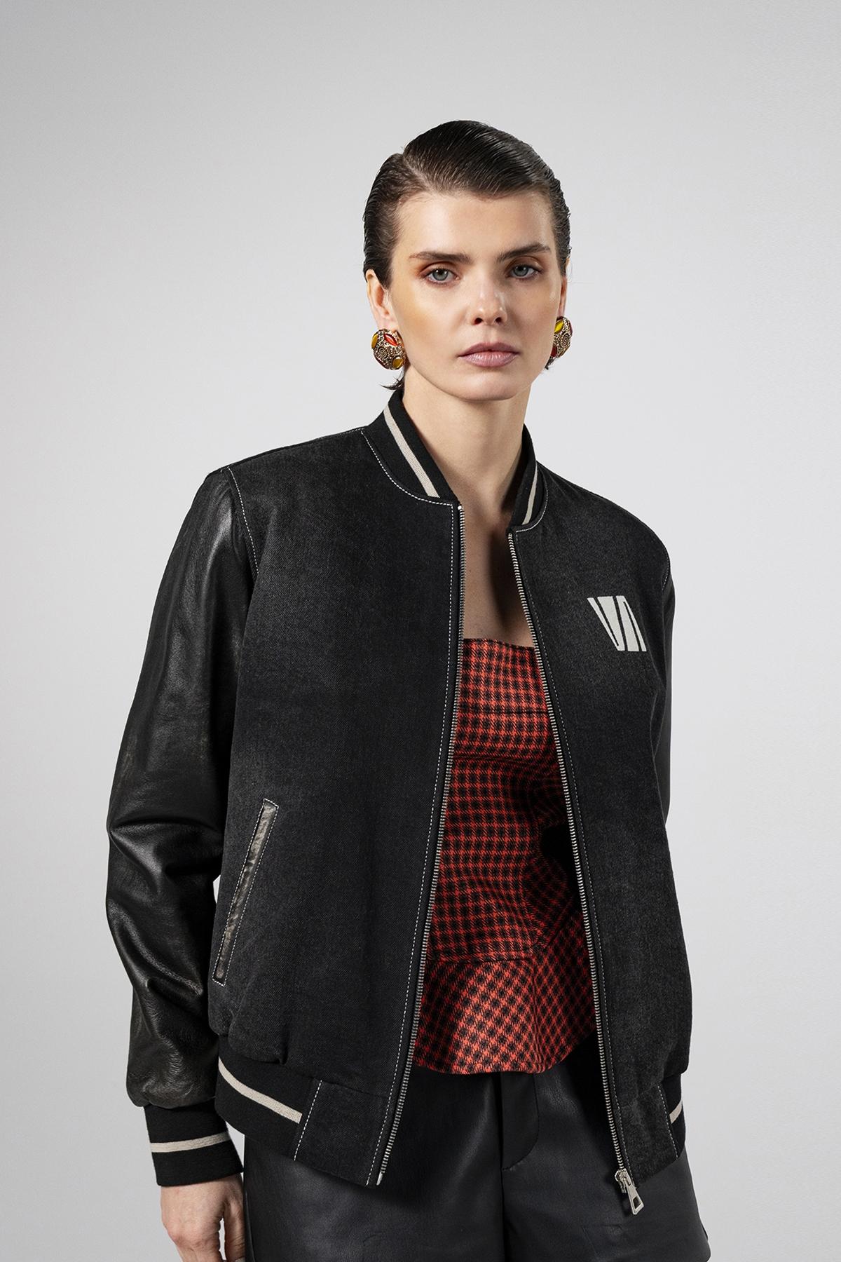 Valmenti Kadın Deri & Tekstil Siyah Deri Mont