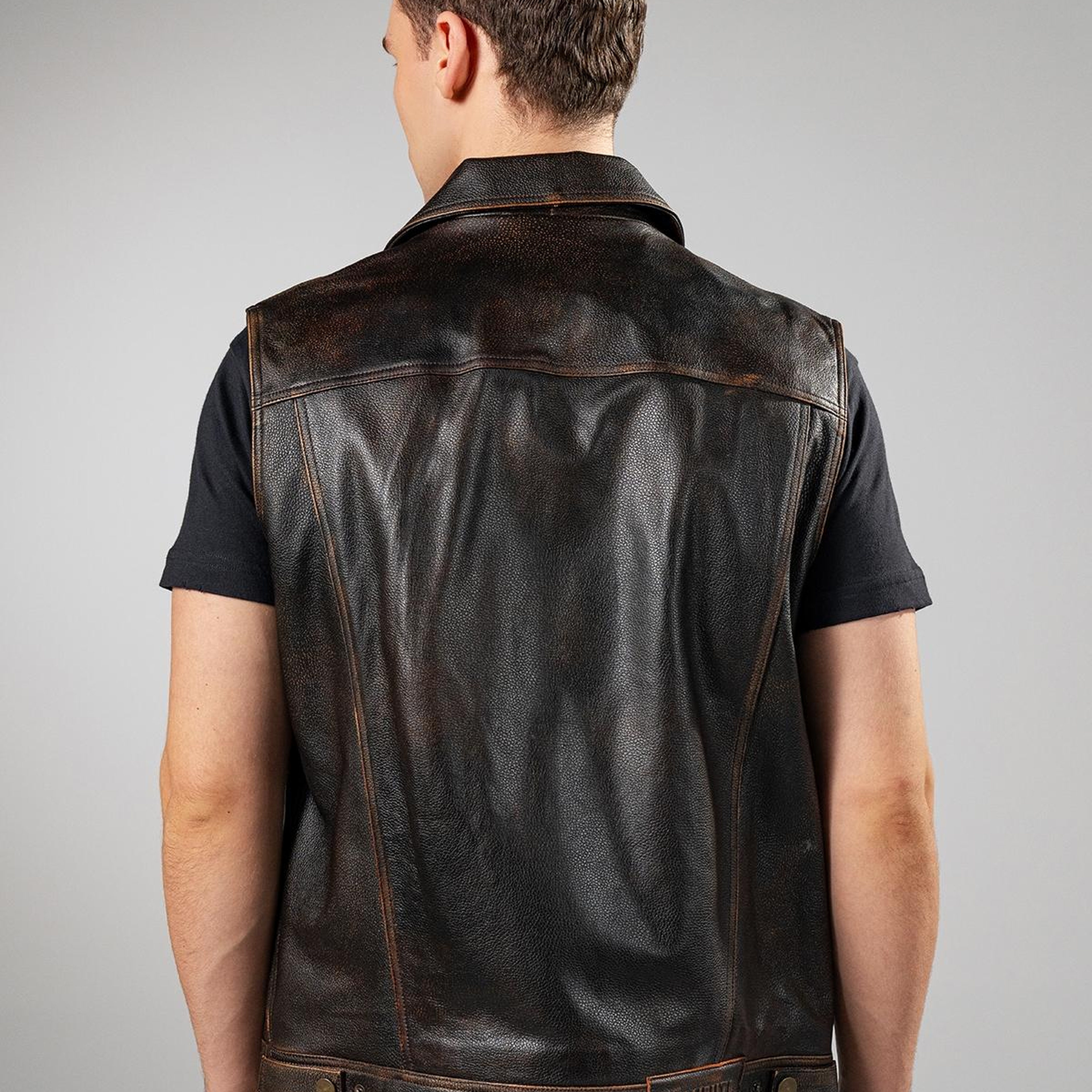 Valmenti Erkek Hakiki Deri Kızıl Eskitme Yelek Deri Mont