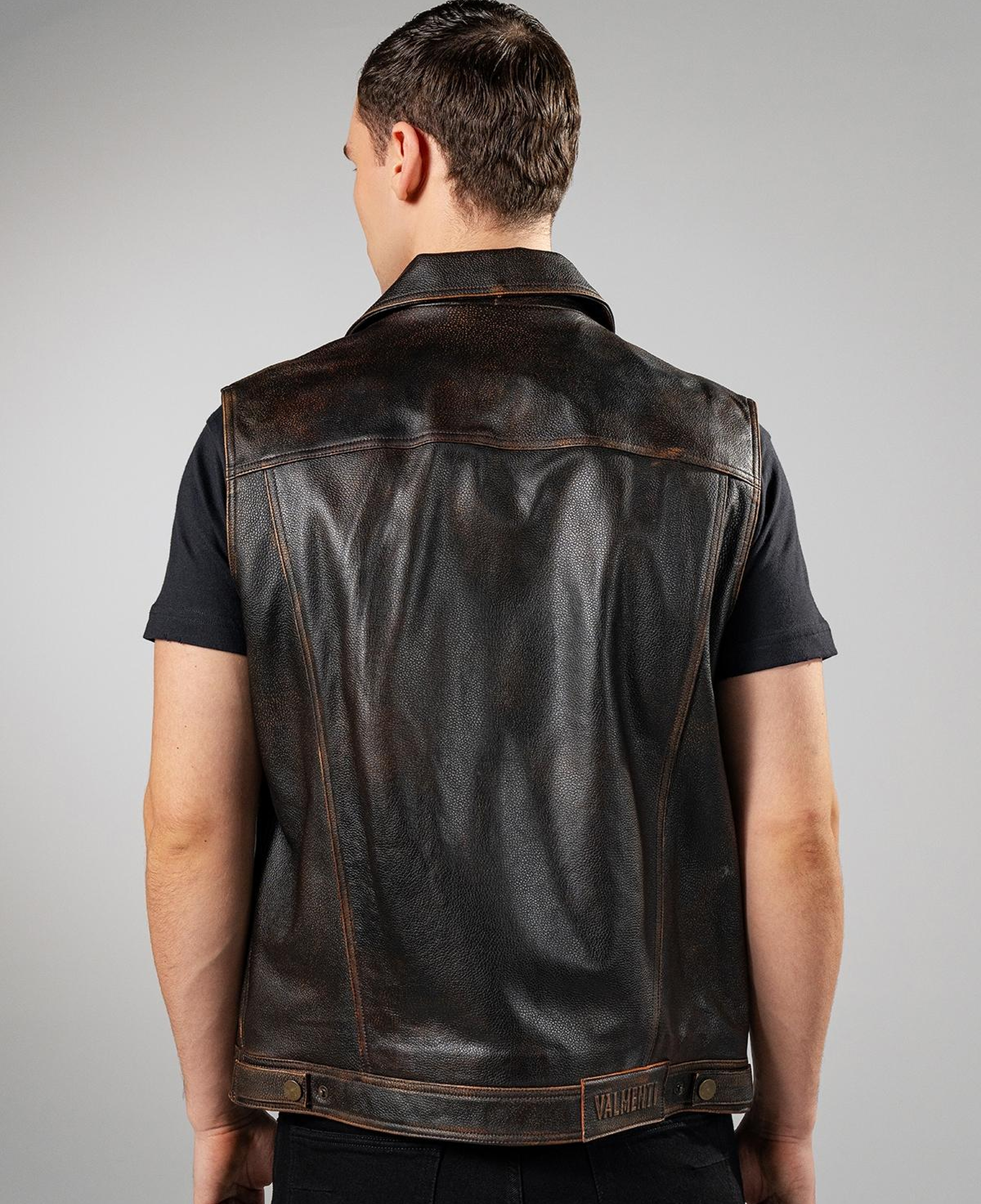 Valmenti Erkek Hakiki Deri Kızıl Eskitme Yelek Deri Mont