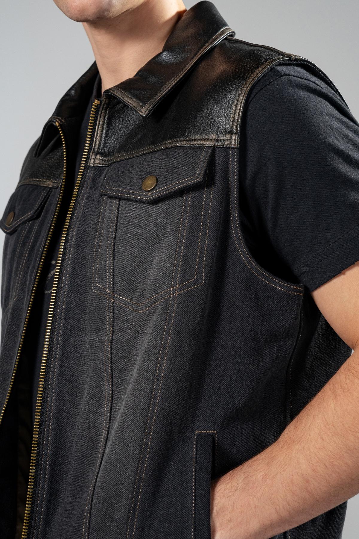 Valmenti Erkek Hakiki Deri Siyah Yelek Deri Mont