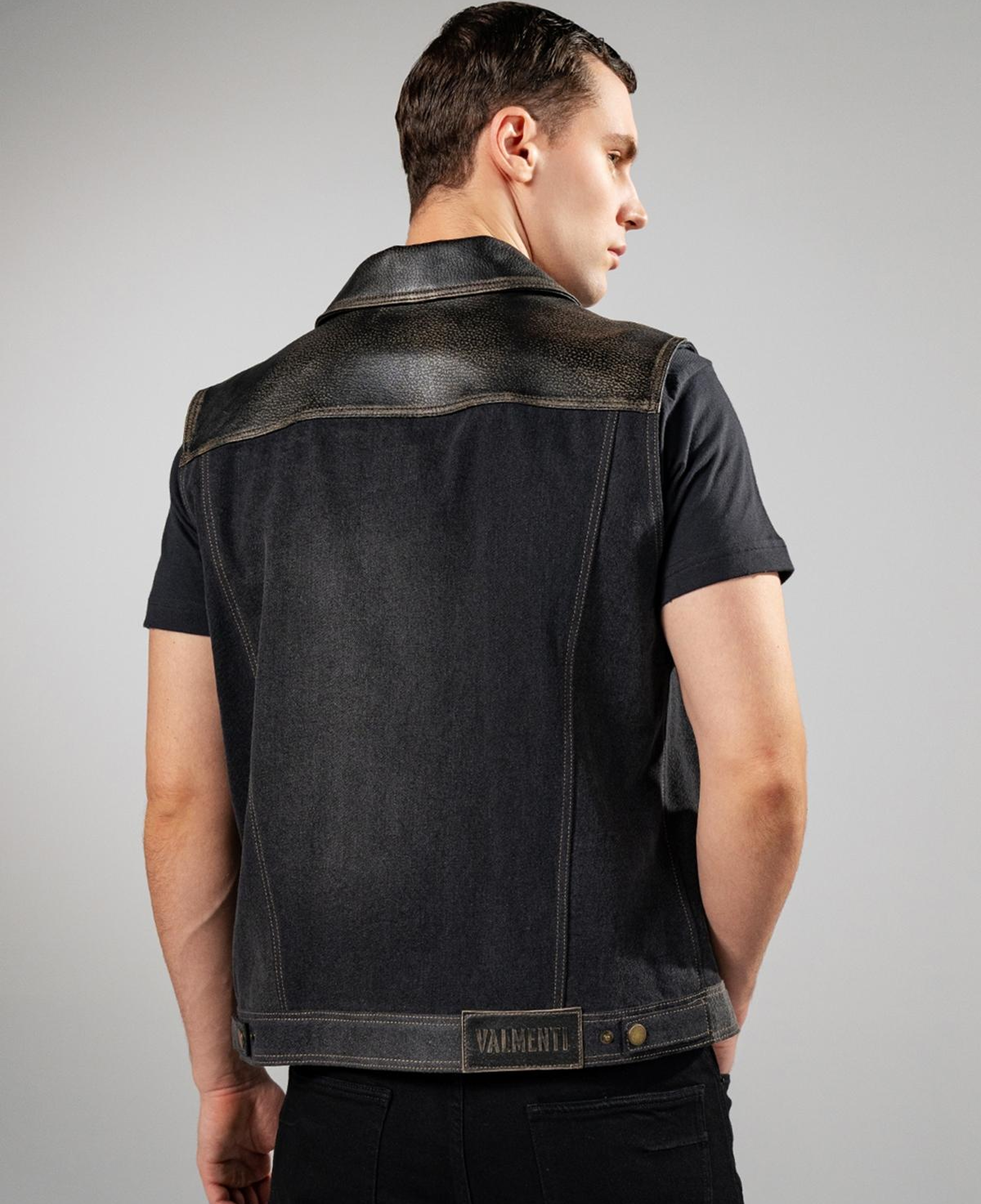 Valmenti Erkek Hakiki Deri Siyah Yelek Deri Mont