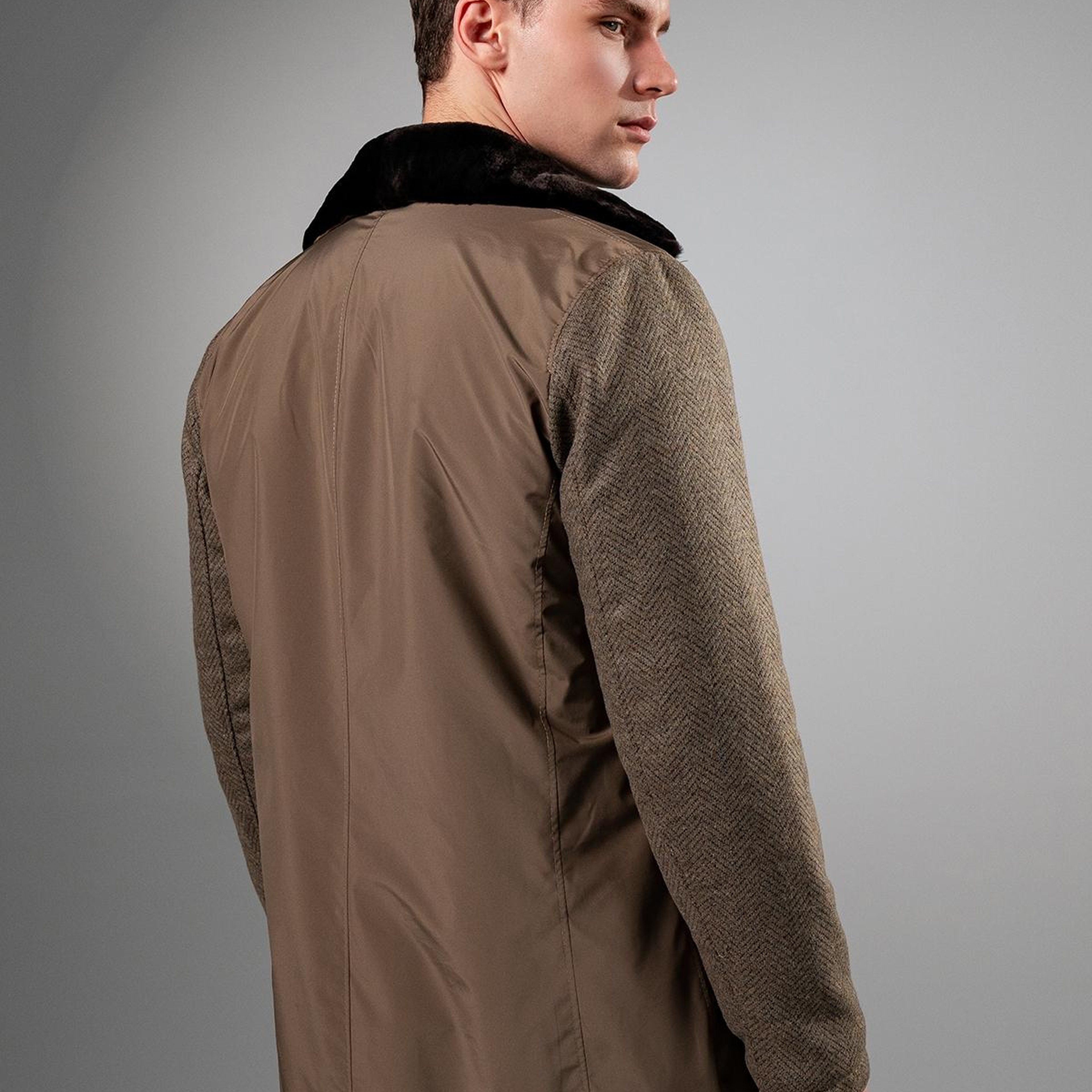 Valmenti Erkek Tekstil & Deri Kahverengi Kaban