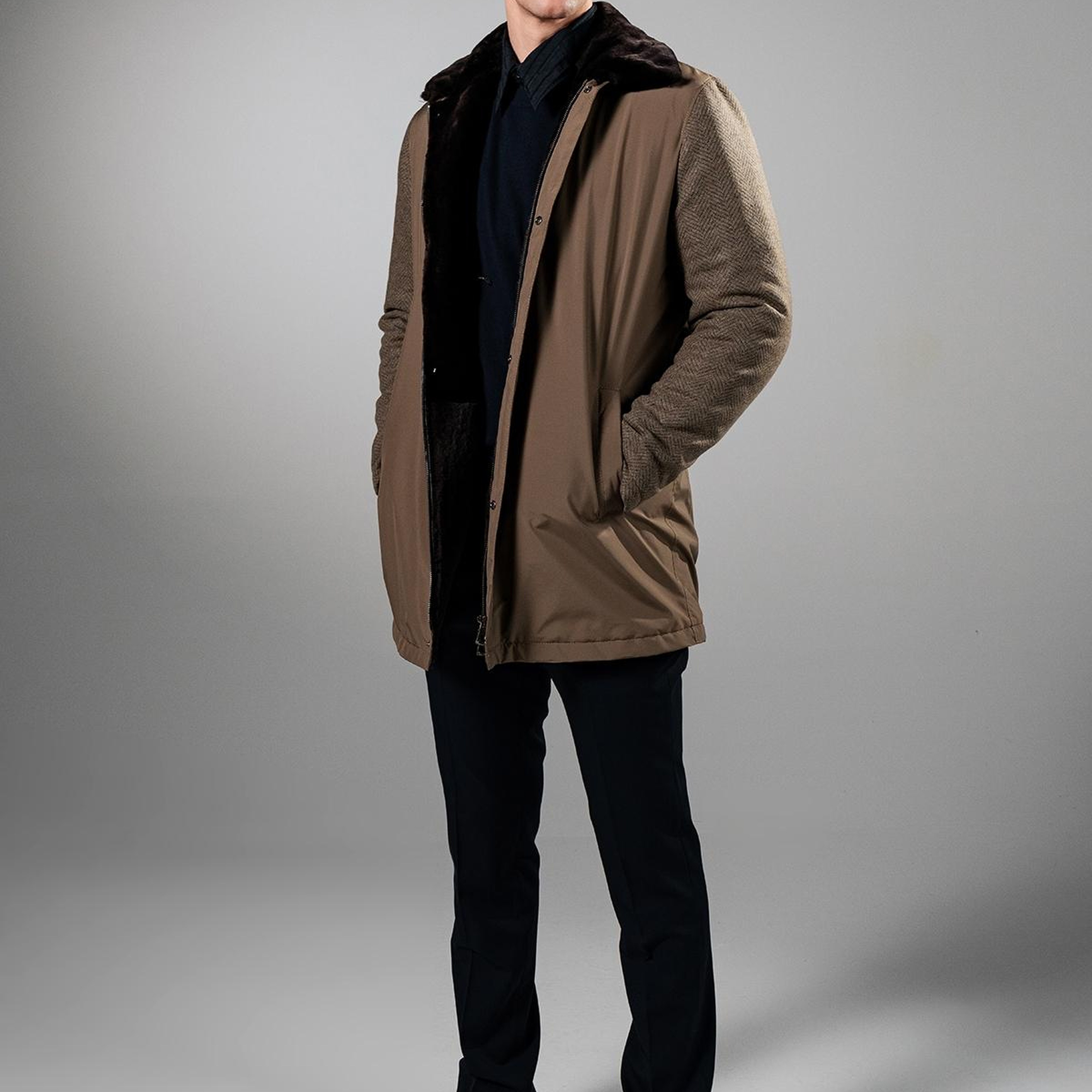 Valmenti Erkek Tekstil & Deri Kahverengi Kaban