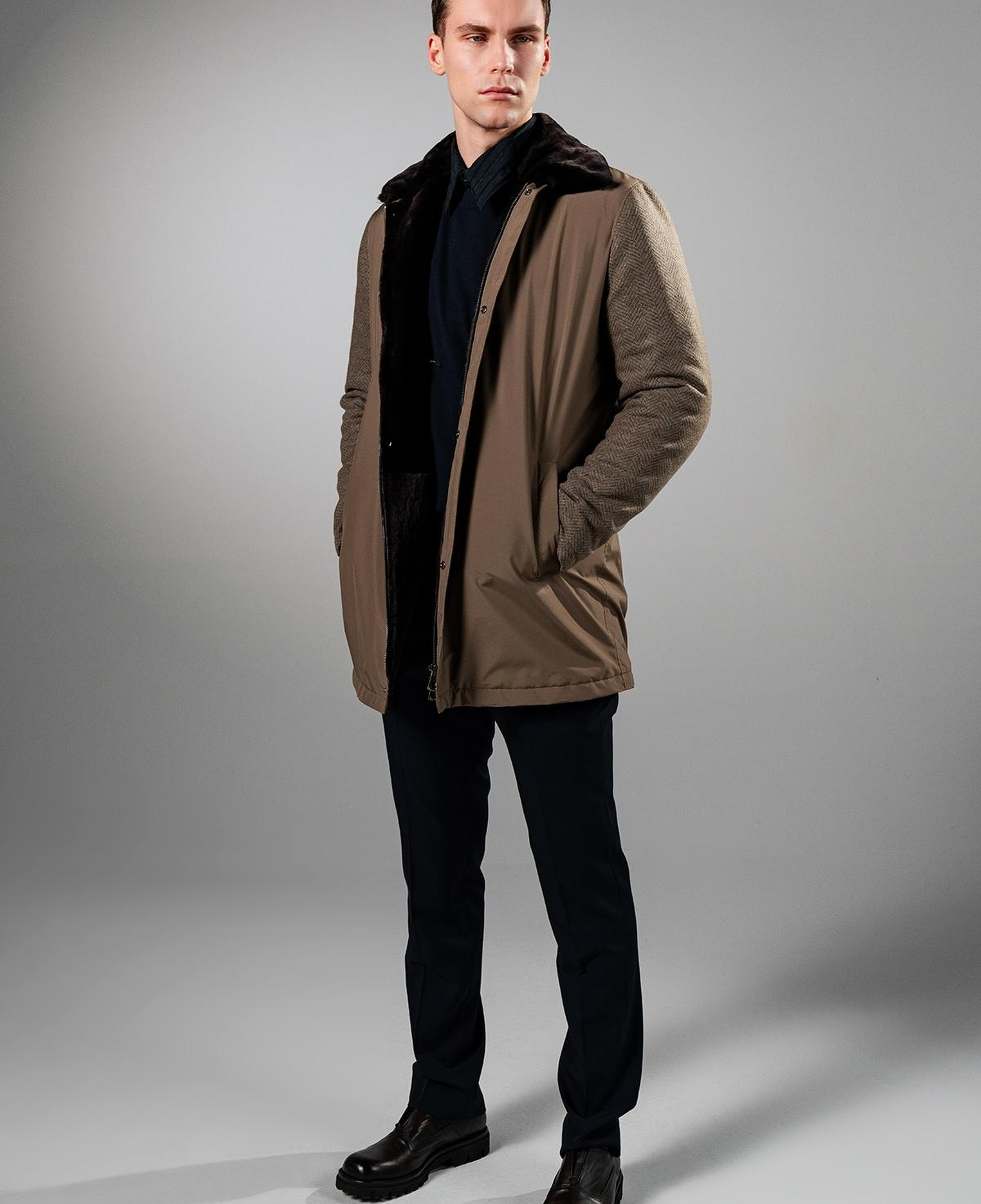 Valmenti Erkek Tekstil & Deri Kahverengi Kaban