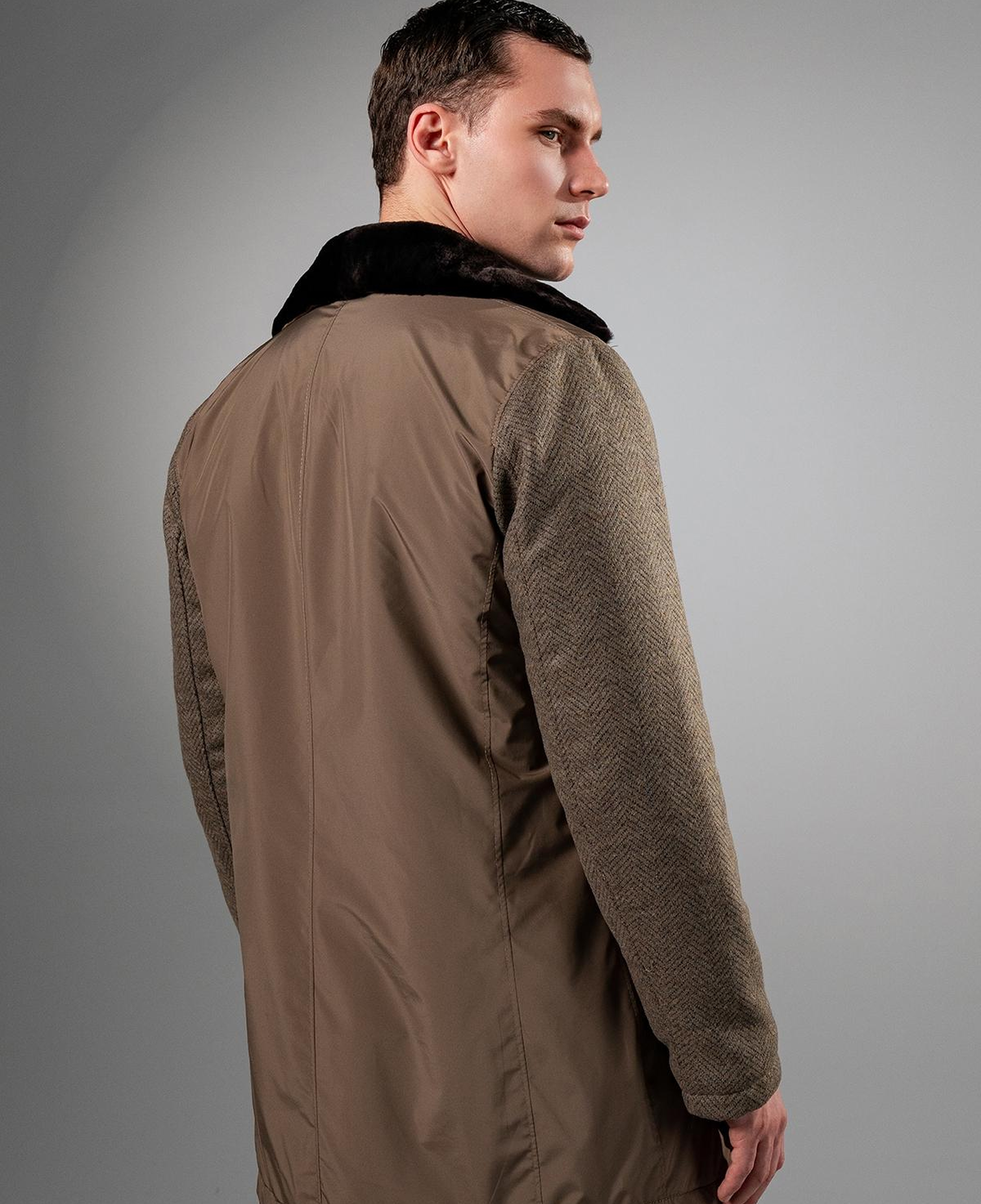 Valmenti Erkek Tekstil & Deri Kahverengi Kaban