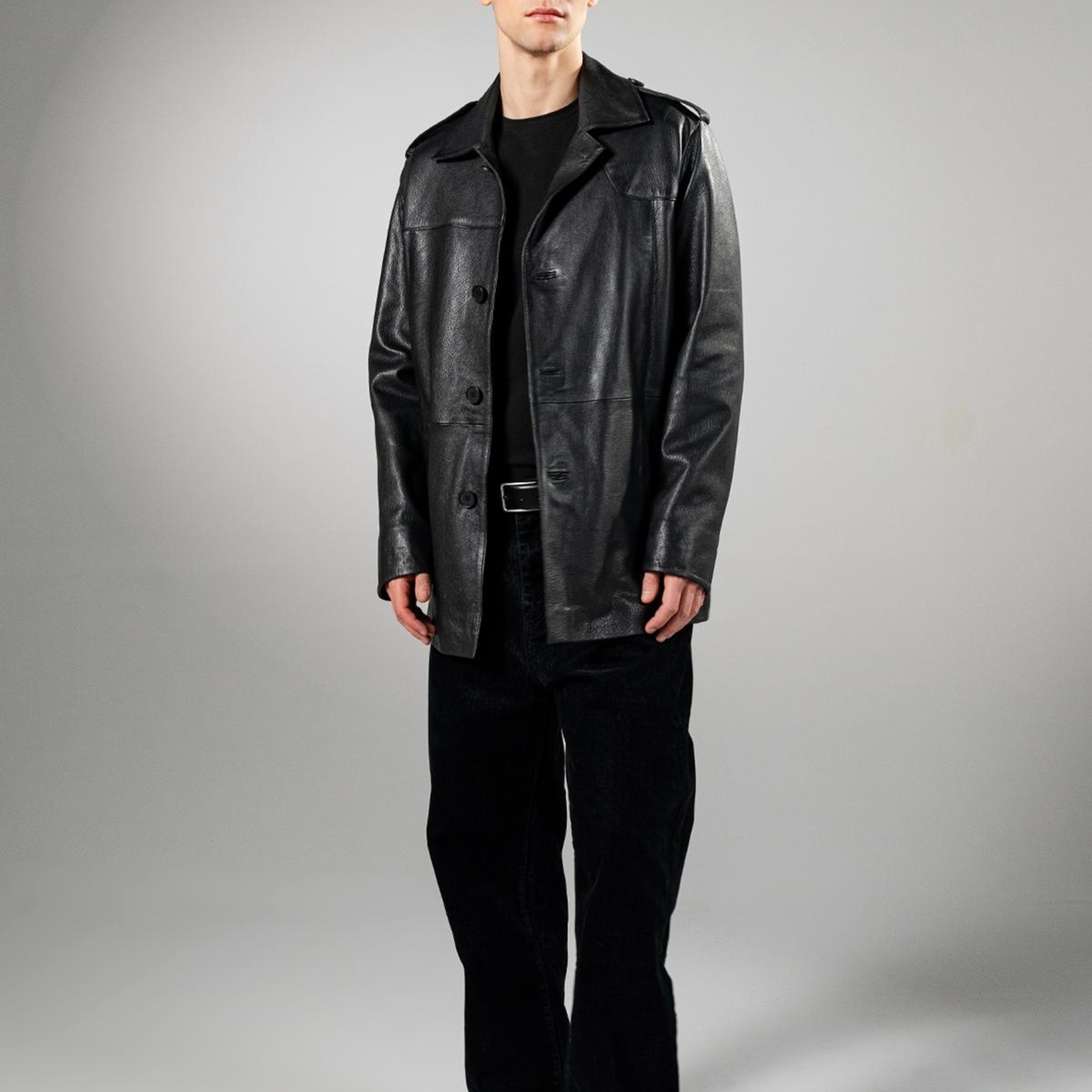 Valmenti Erkek Hakiki Deri Siyah Jumbo Mont