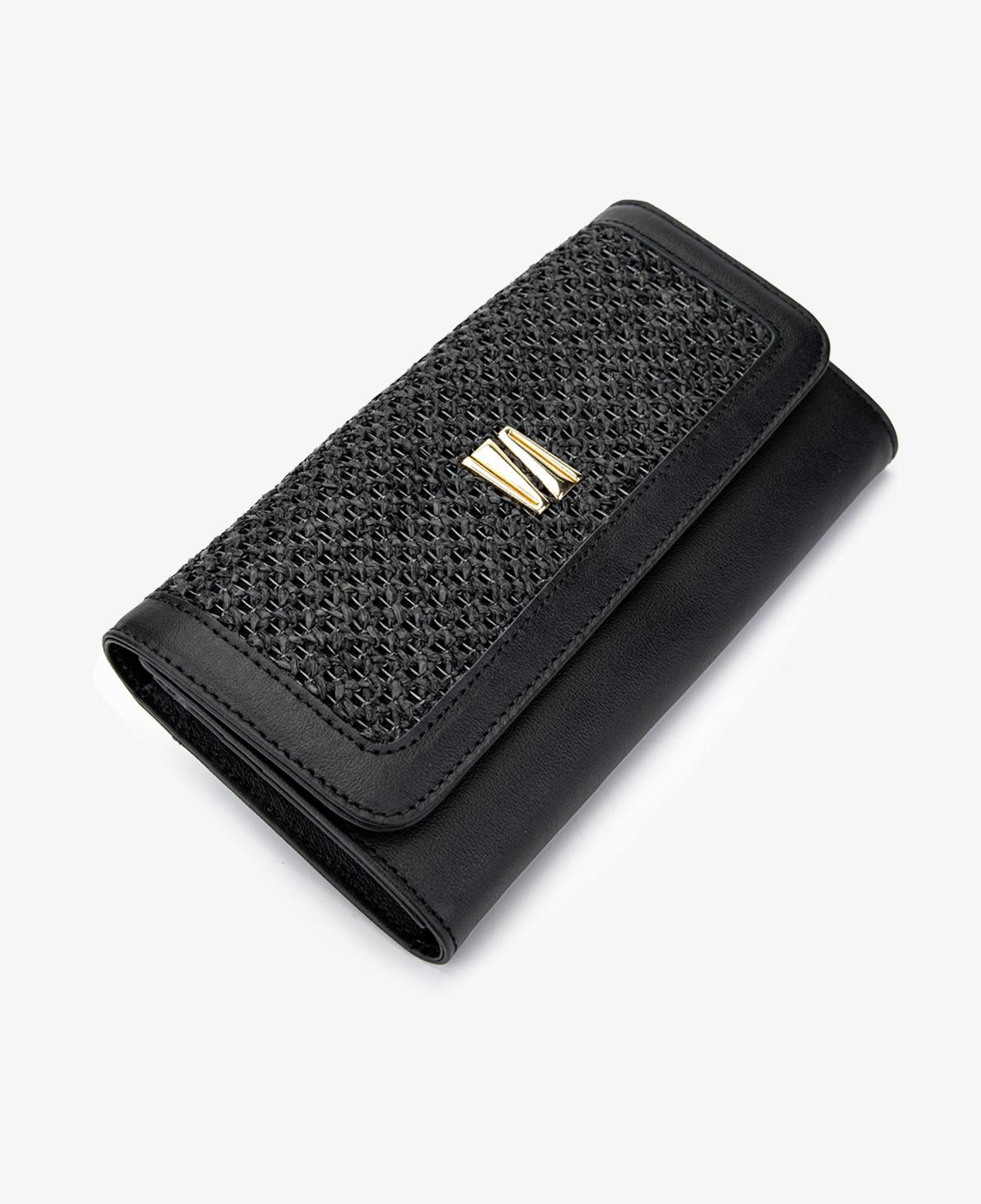 Valmenti Kadın Deri Hasır Siyah Cüzdan Cuzdan