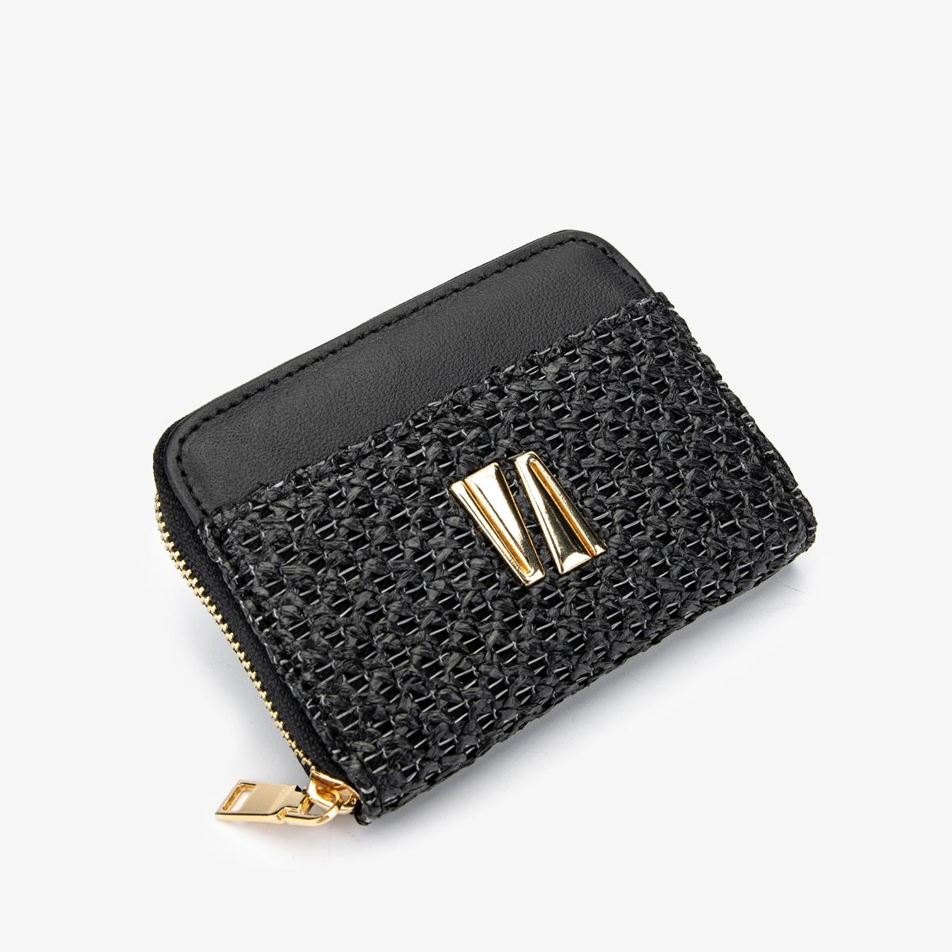 Valmenti Kadın Deri Hasır Siyah Cüzdan Cuzdan