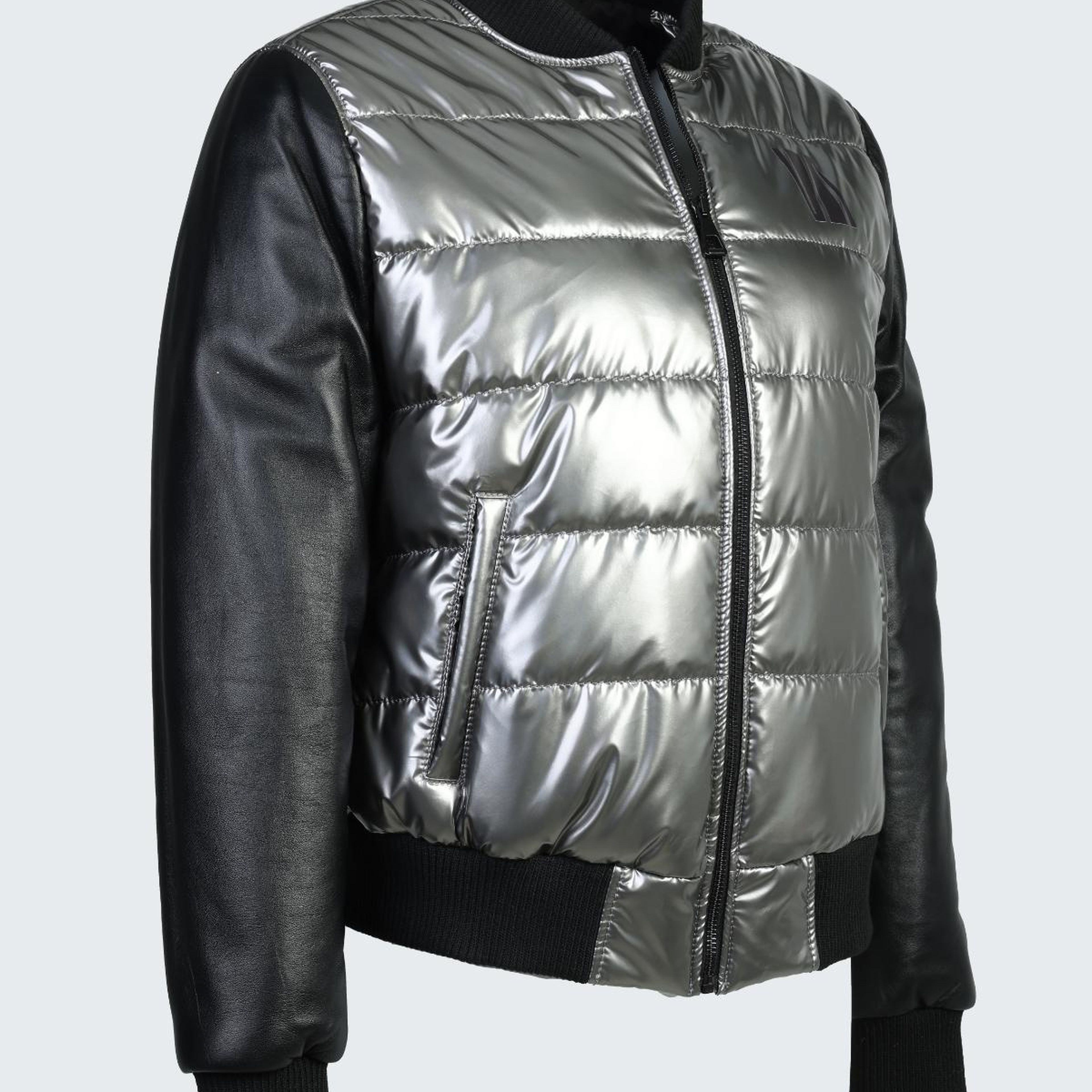 Valmenti Kadın Deri & Tekstil Gri Deri Mont