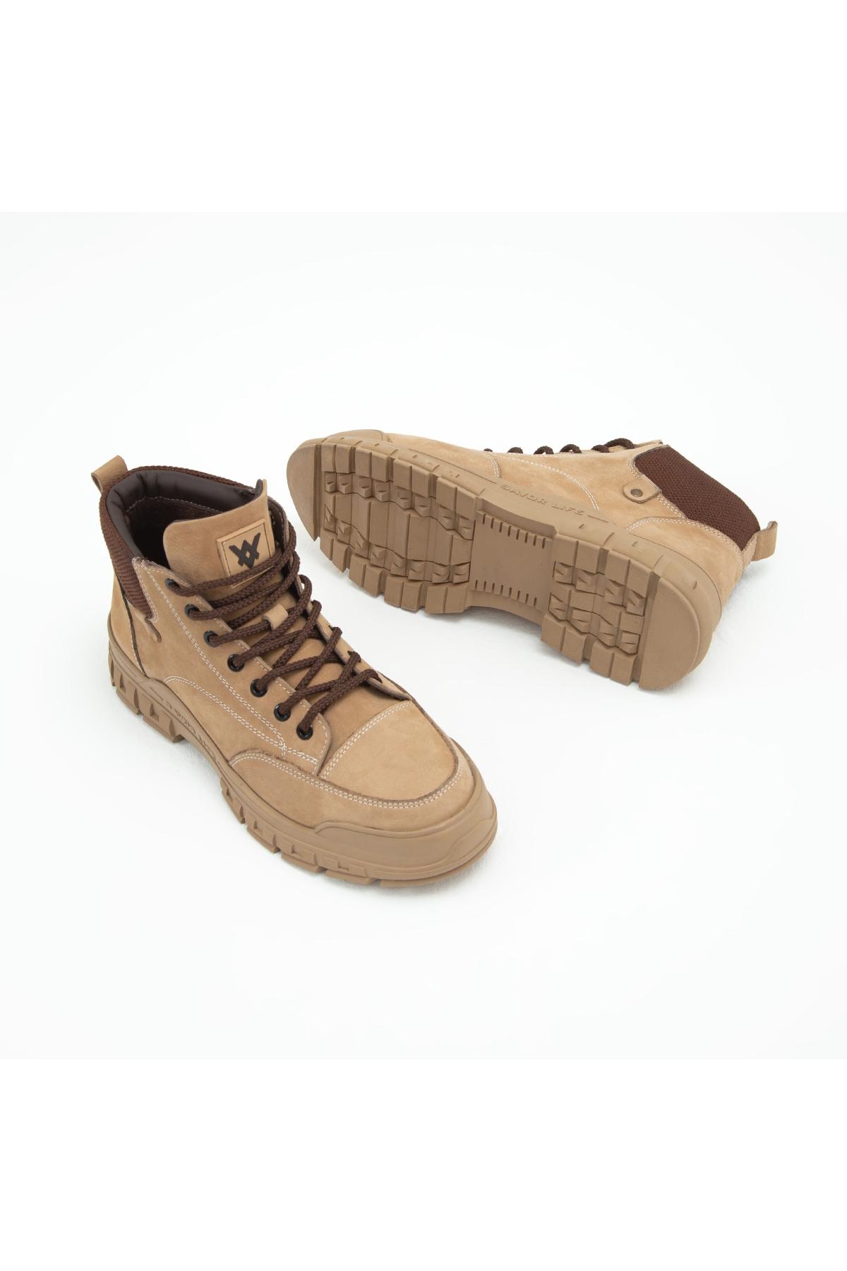 Valmenti Erkek Hakiki Deri Bej Casual Bot