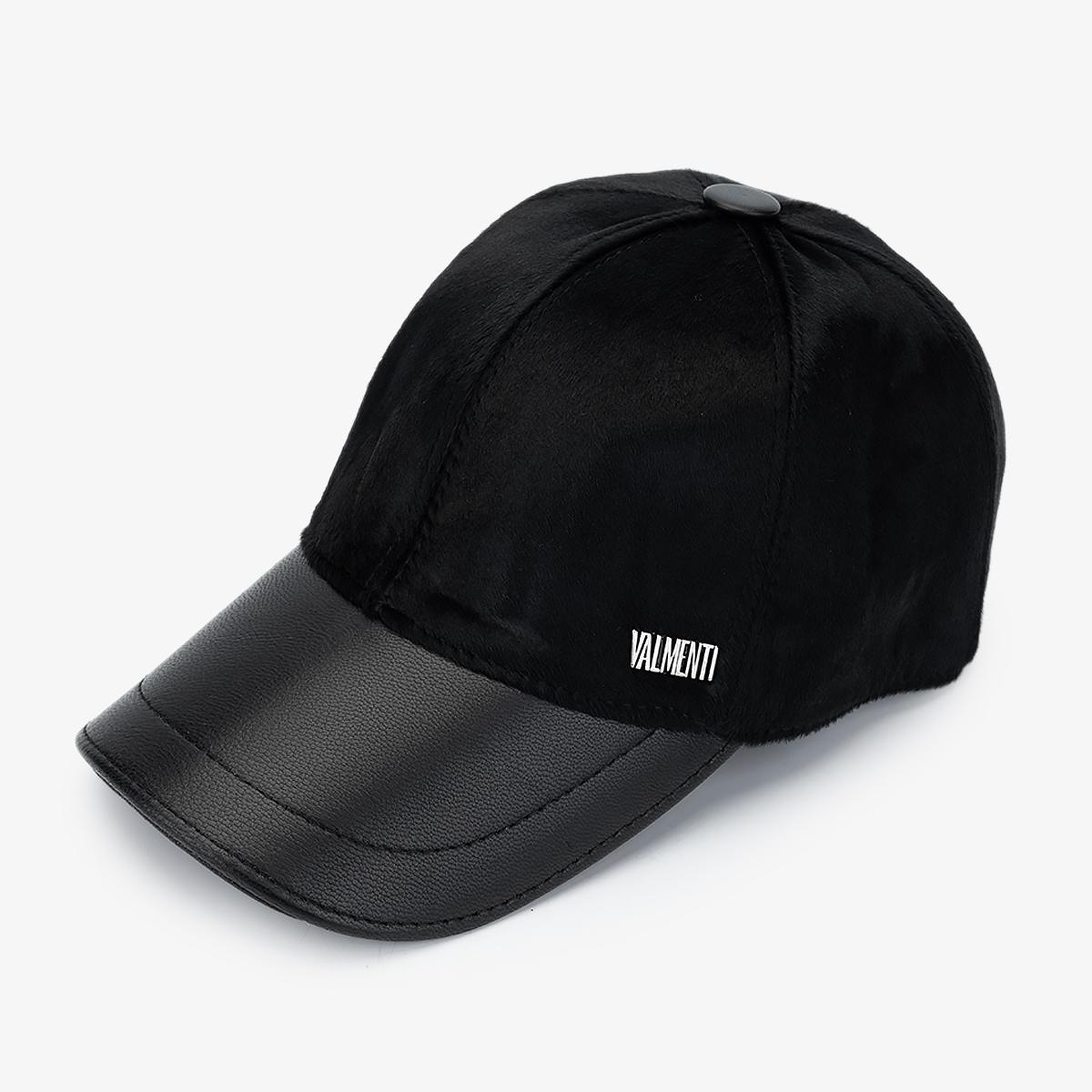 Valmenti Erkek Deri & Tekstil Siyah Şapka