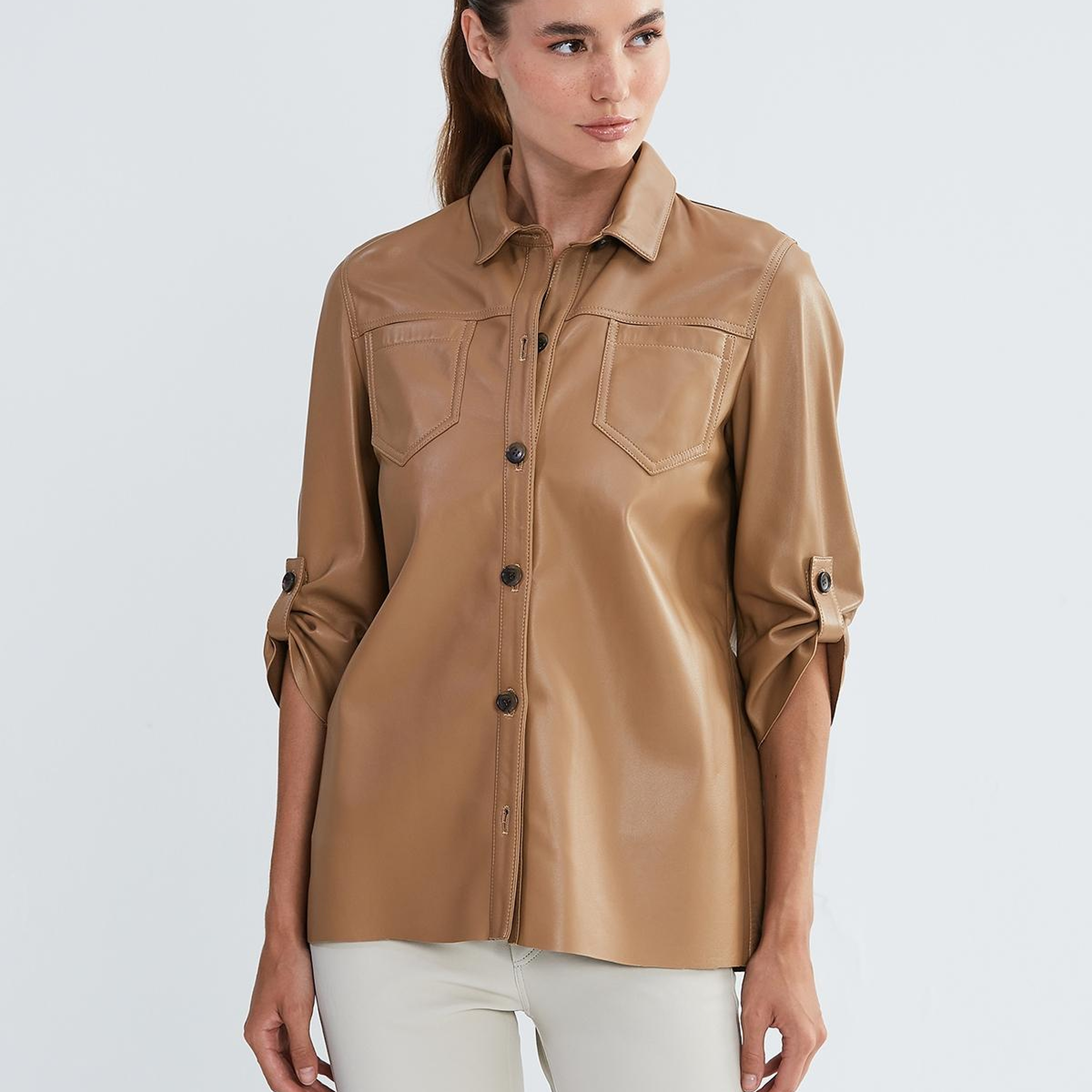 Valmenti Kadın Hakiki Deri Taba Gömlek