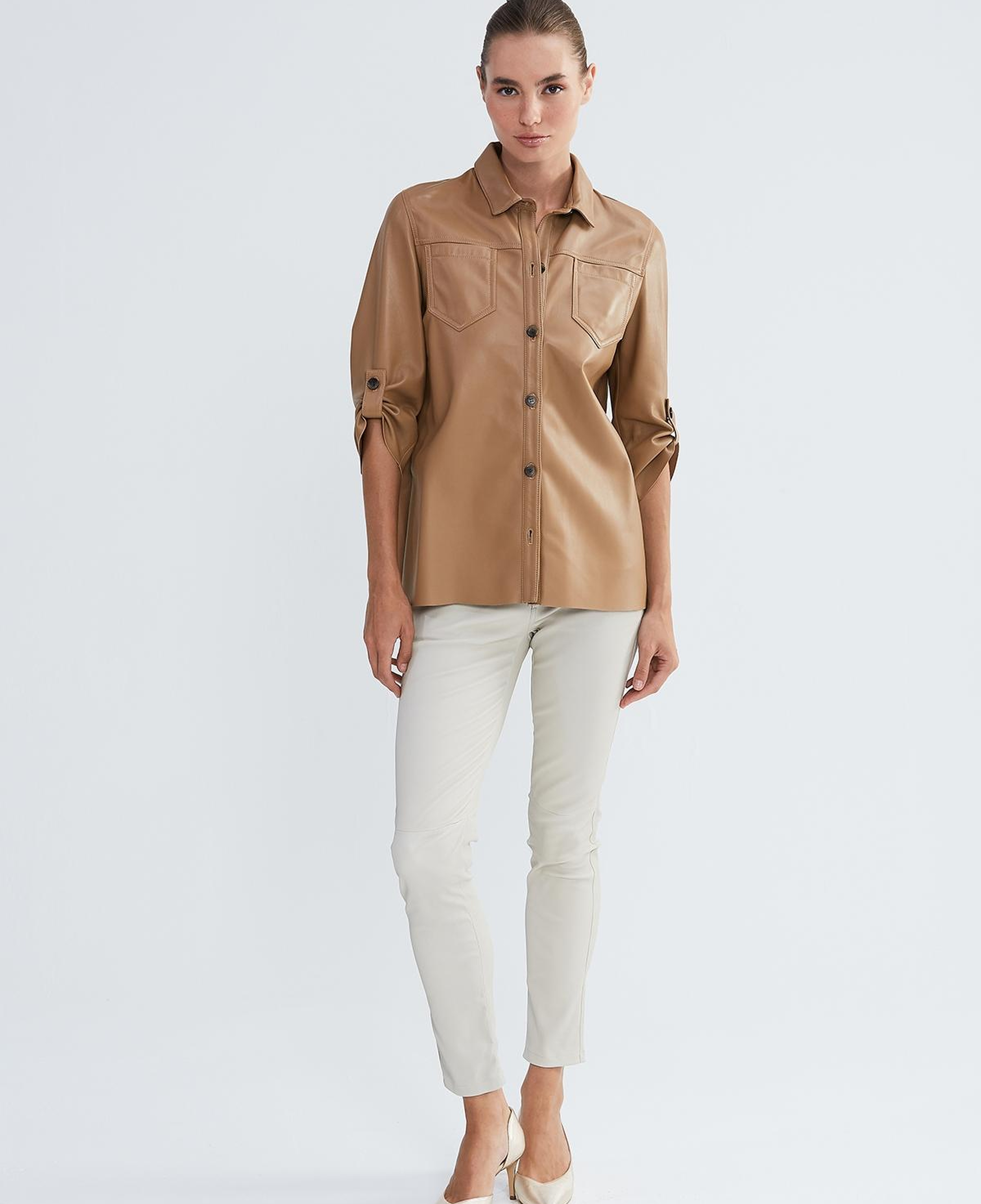 Valmenti Kadın Hakiki Deri Taba Gömlek