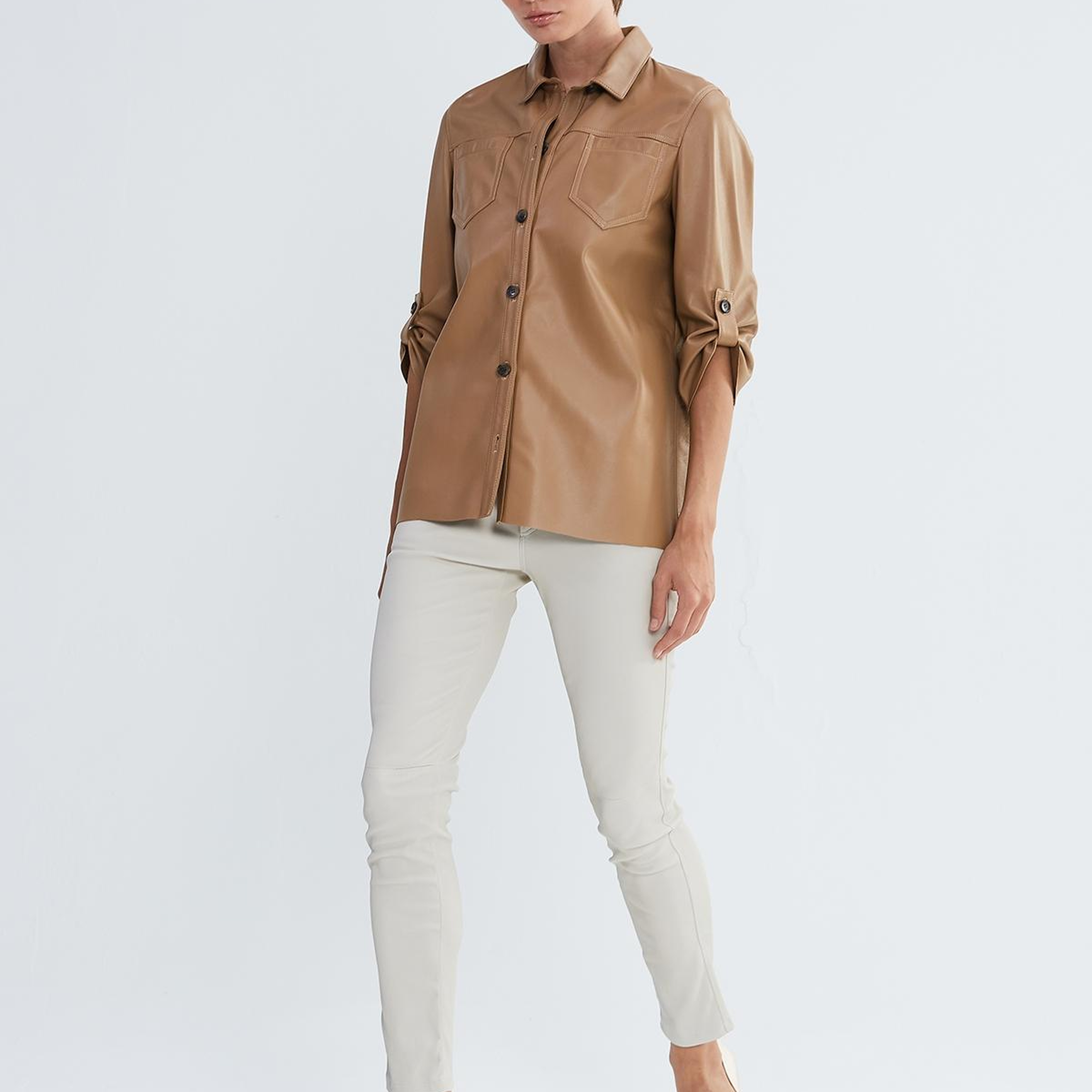 Valmenti Kadın Hakiki Deri Taba Gömlek