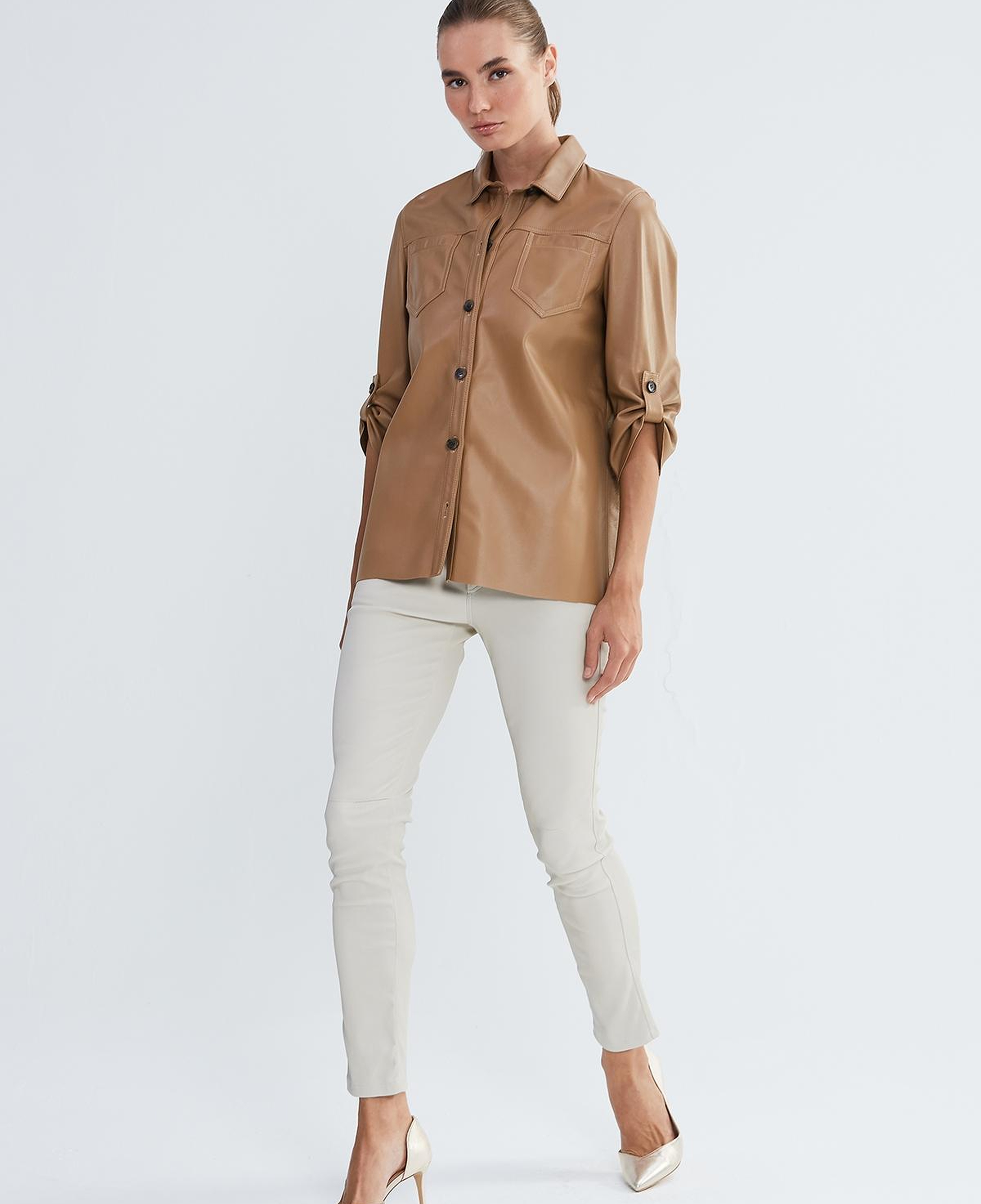 Valmenti Kadın Hakiki Deri Taba Gömlek