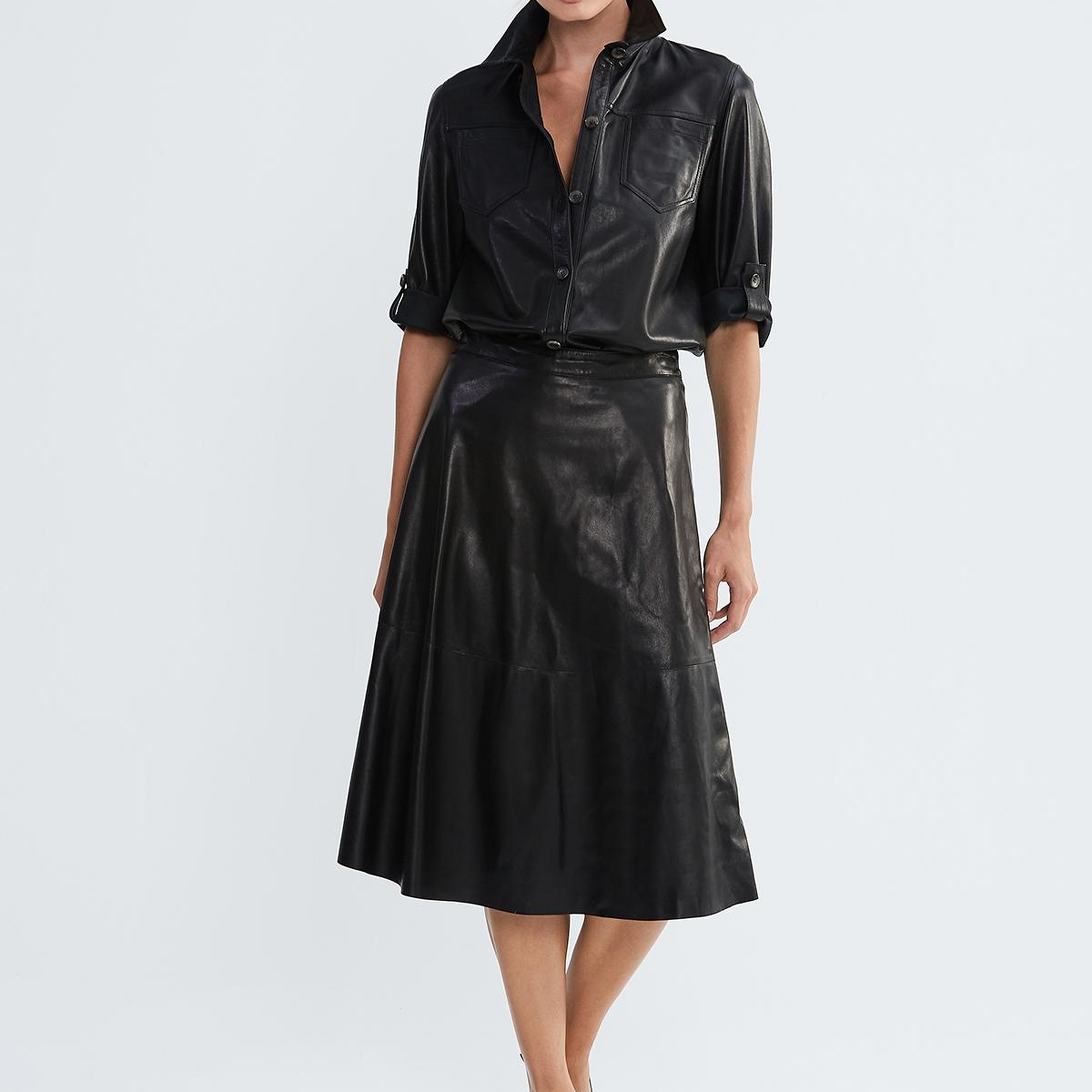 Valmenti Kadın Hakiki Deri Siyah Gömlek