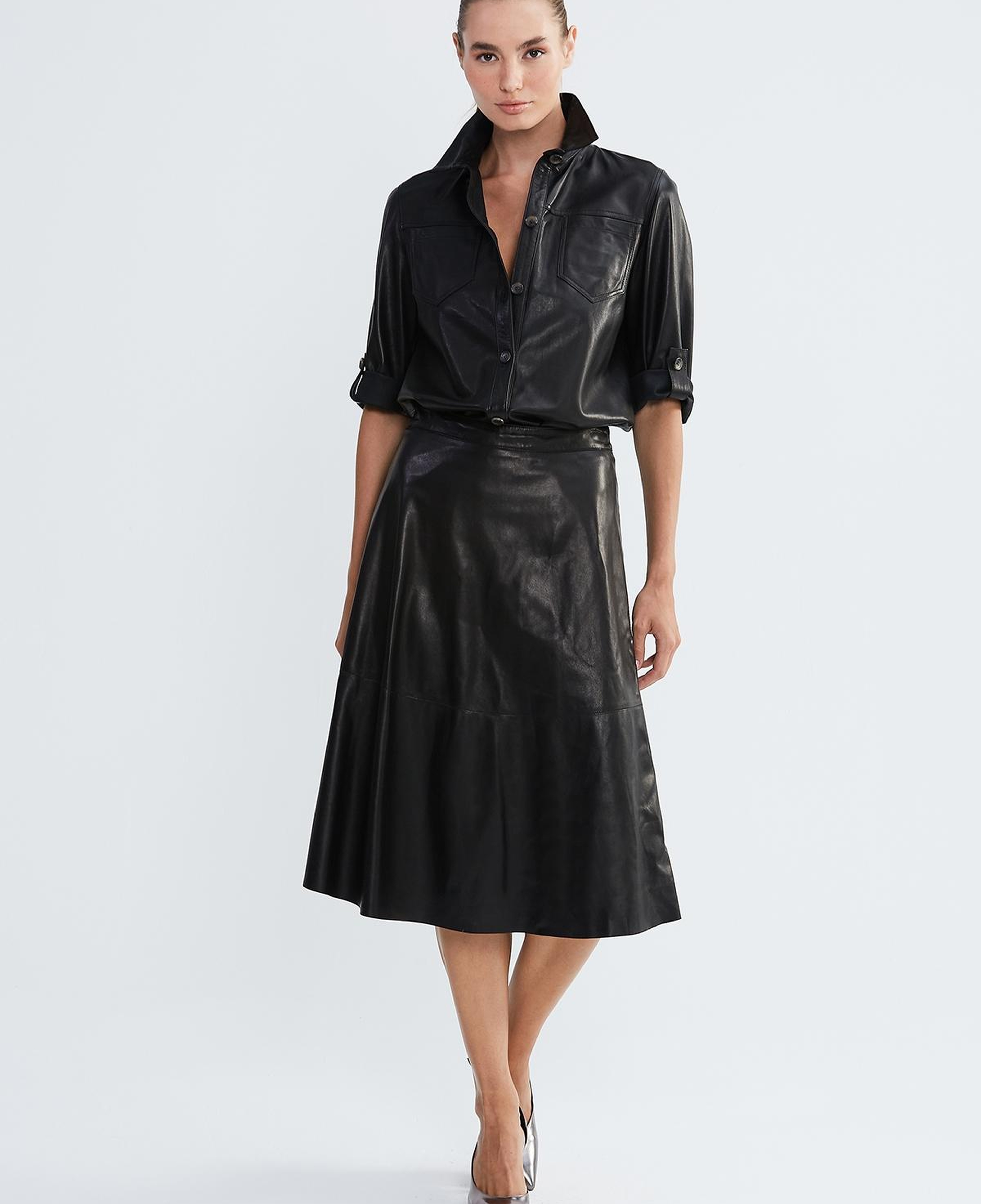 Valmenti Kadın Hakiki Deri Siyah Gömlek