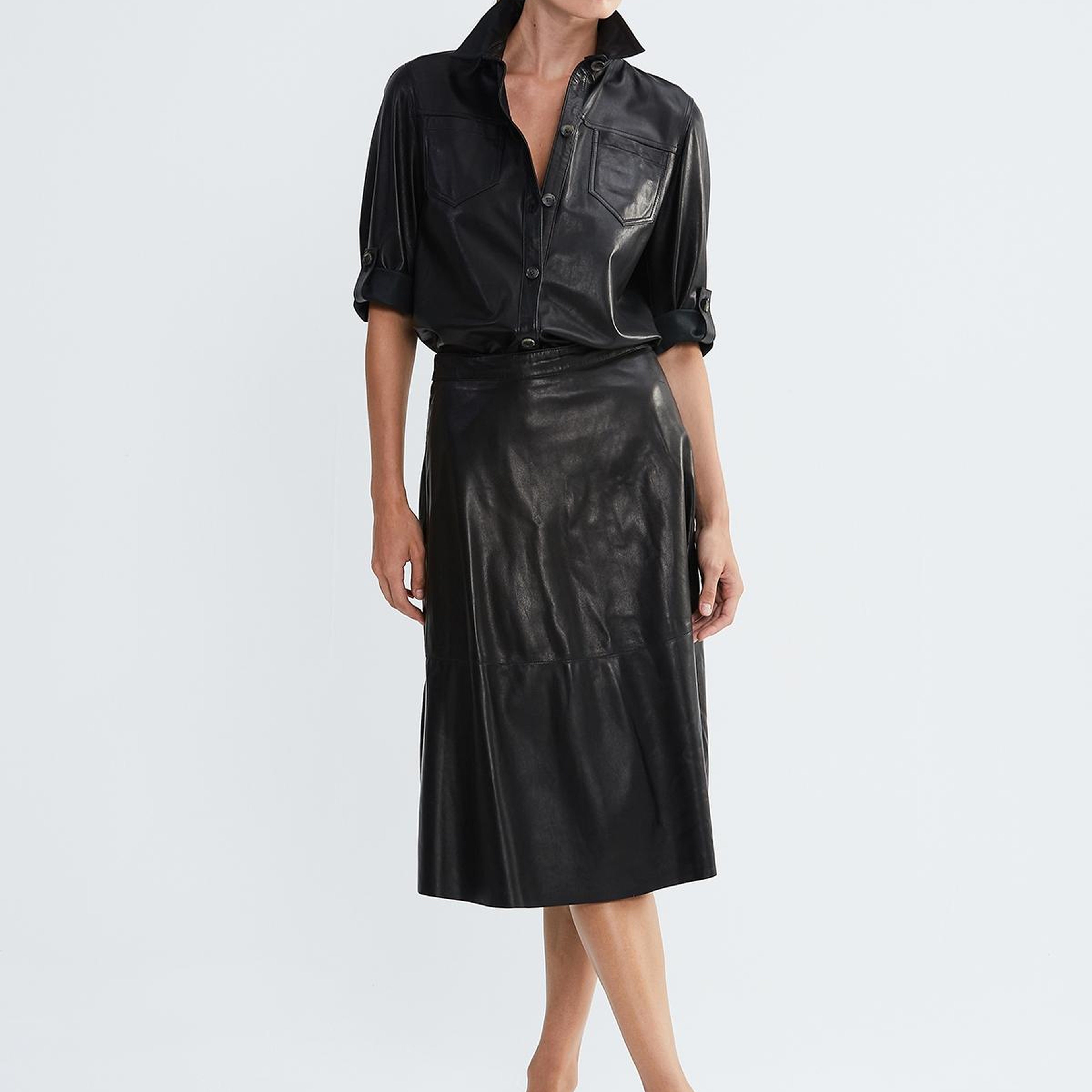 Valmenti Kadın Hakiki Deri Siyah Gömlek