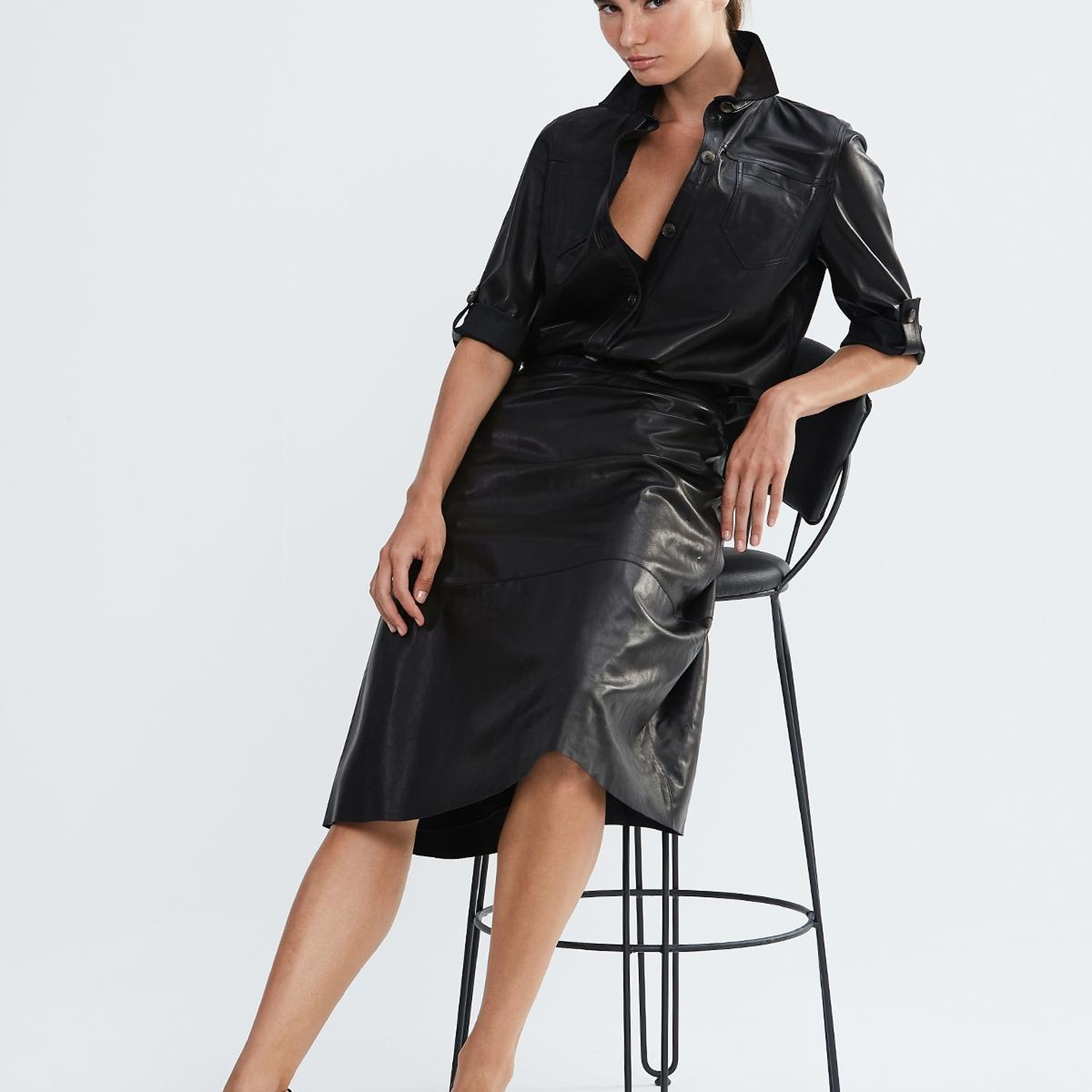 Valmenti Kadın Hakiki Deri Siyah Gömlek