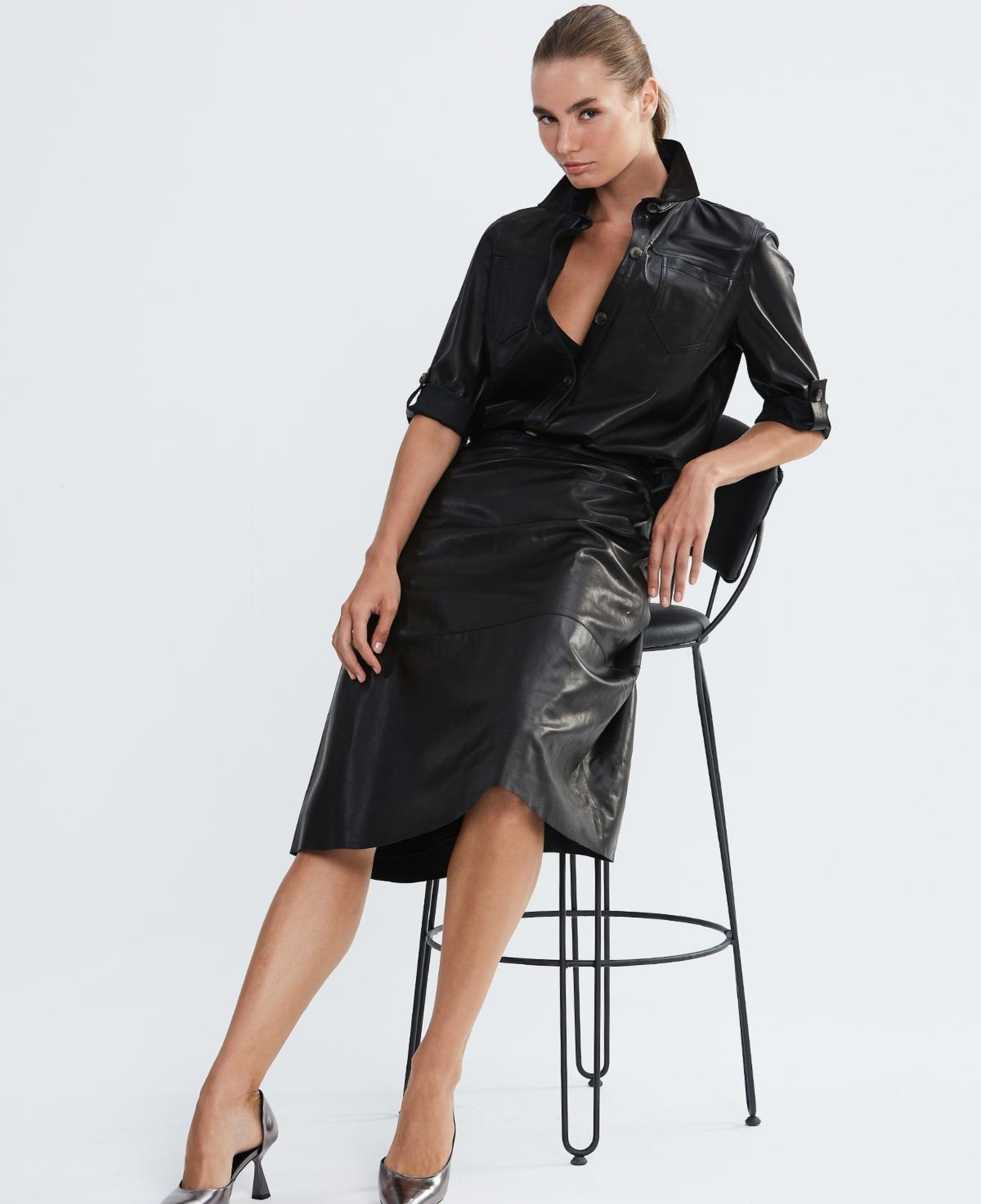 Valmenti Kadın Hakiki Deri Siyah Gömlek