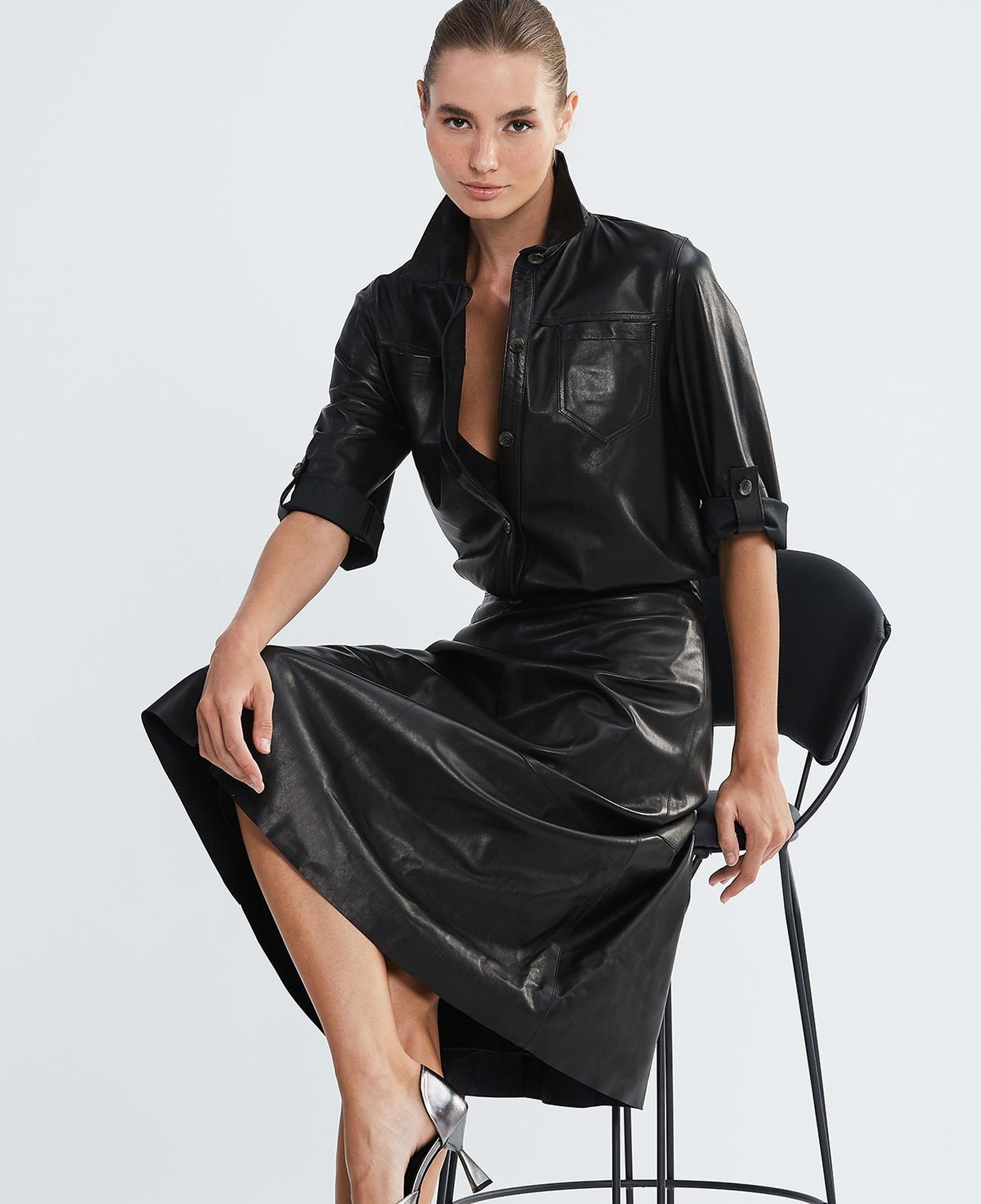 Valmenti Kadın Hakiki Deri Siyah Gömlek