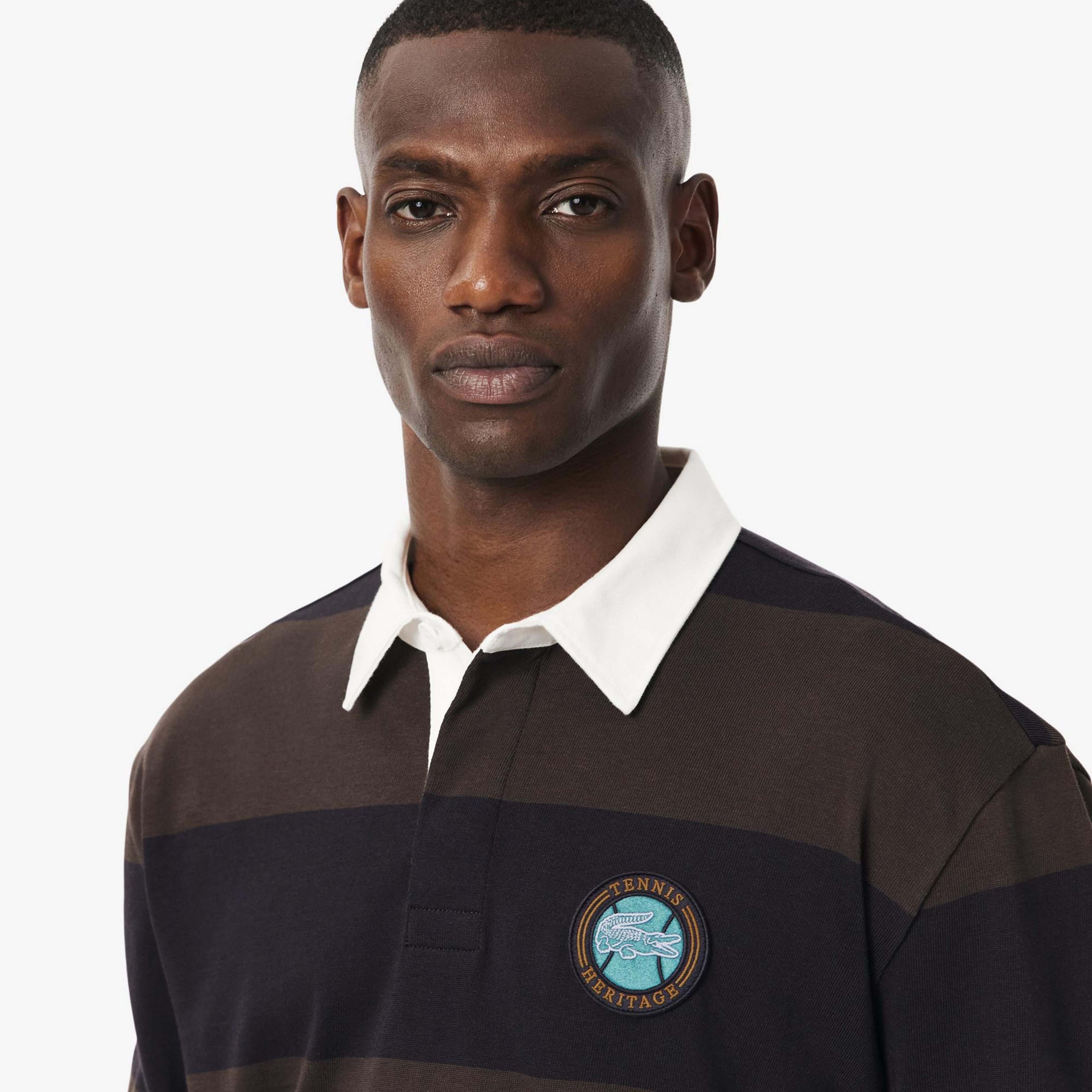 Lacoste Erkek Relaxed Fit Çizgili Koyu Mavi Rugby Polo