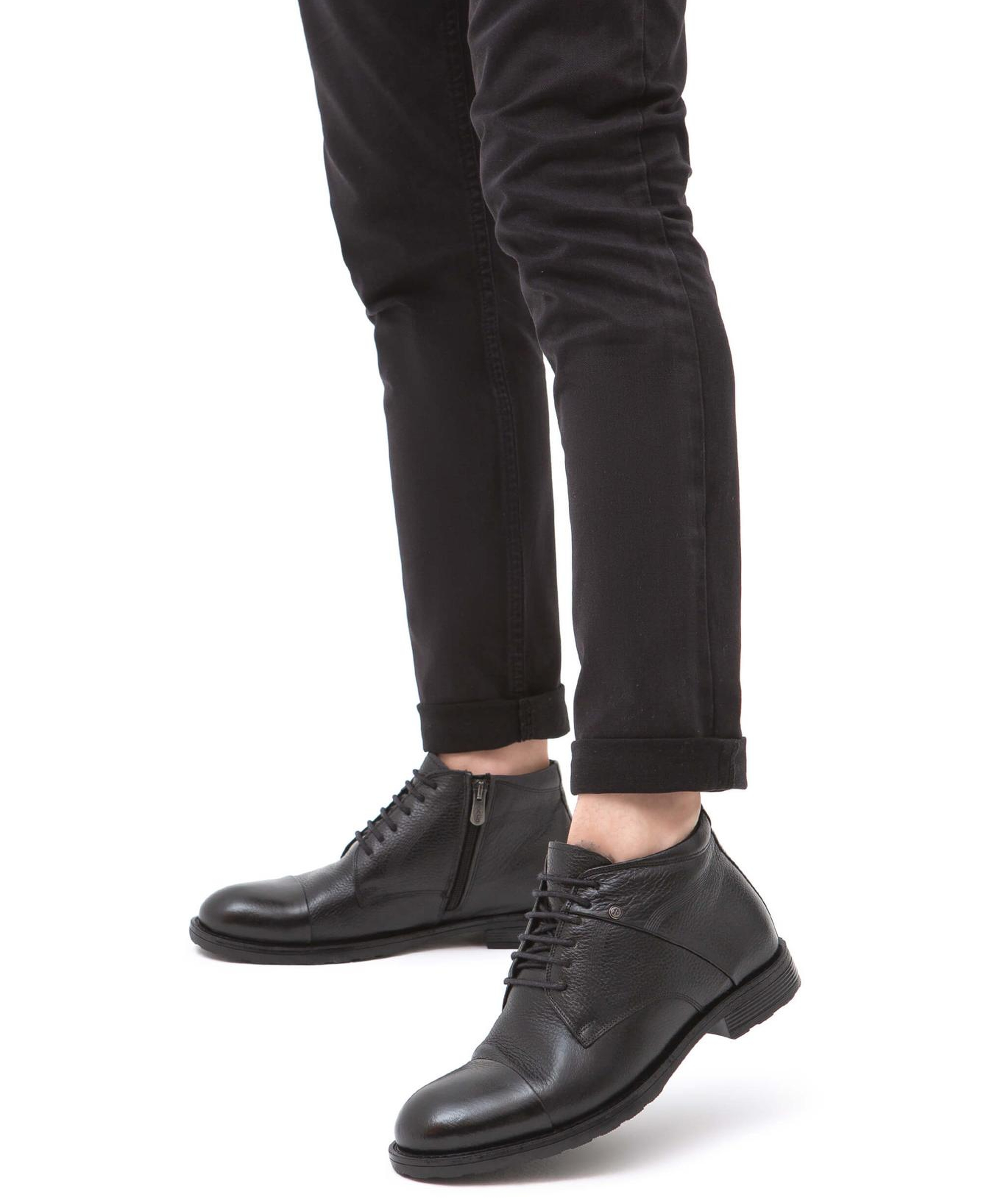 Tamer Tanca Erkek Hakiki Deri Siyah Floter Klasik Bot