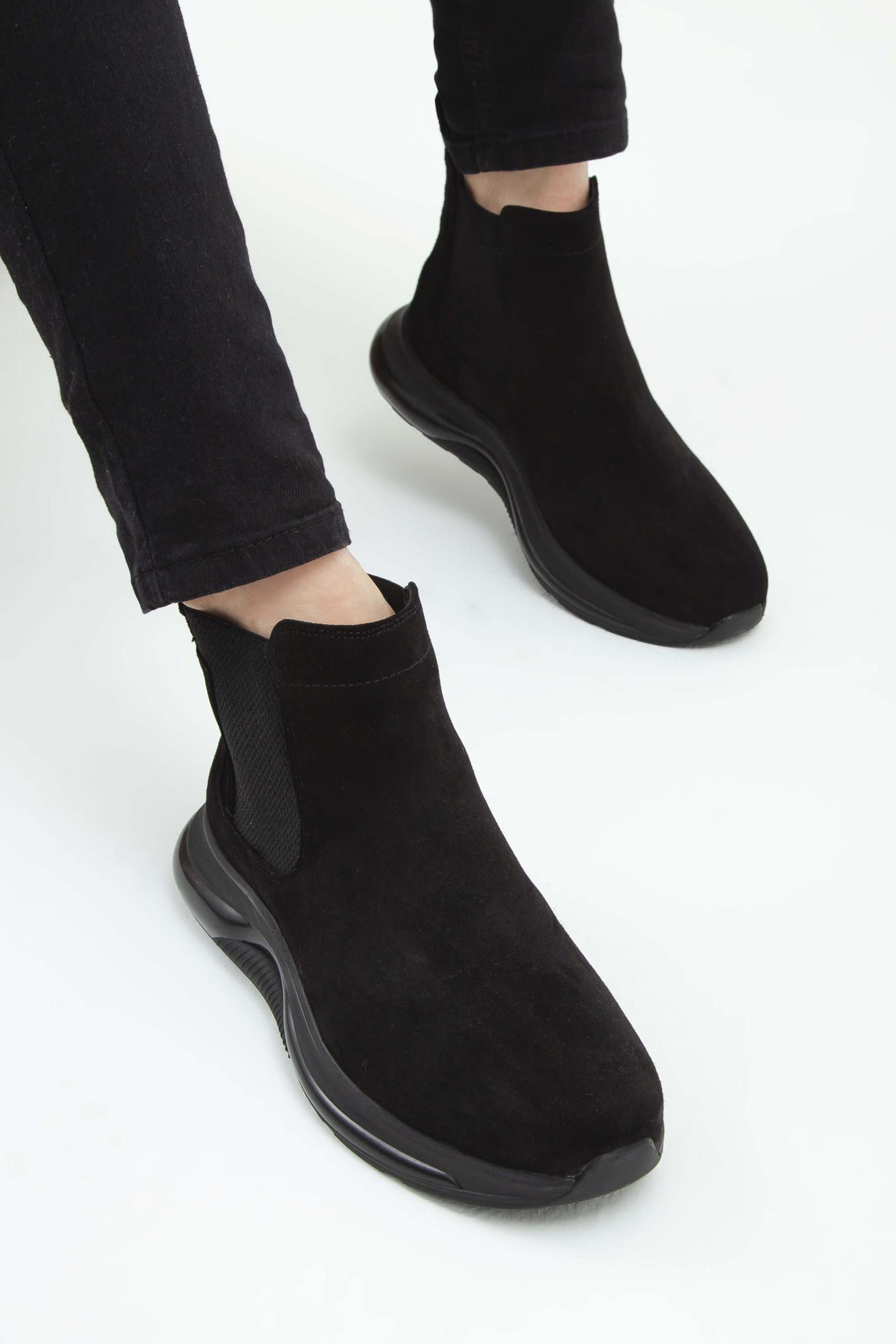 Tamer Tanca Erkek Hakiki Deri Siyah Süet Casual Bot