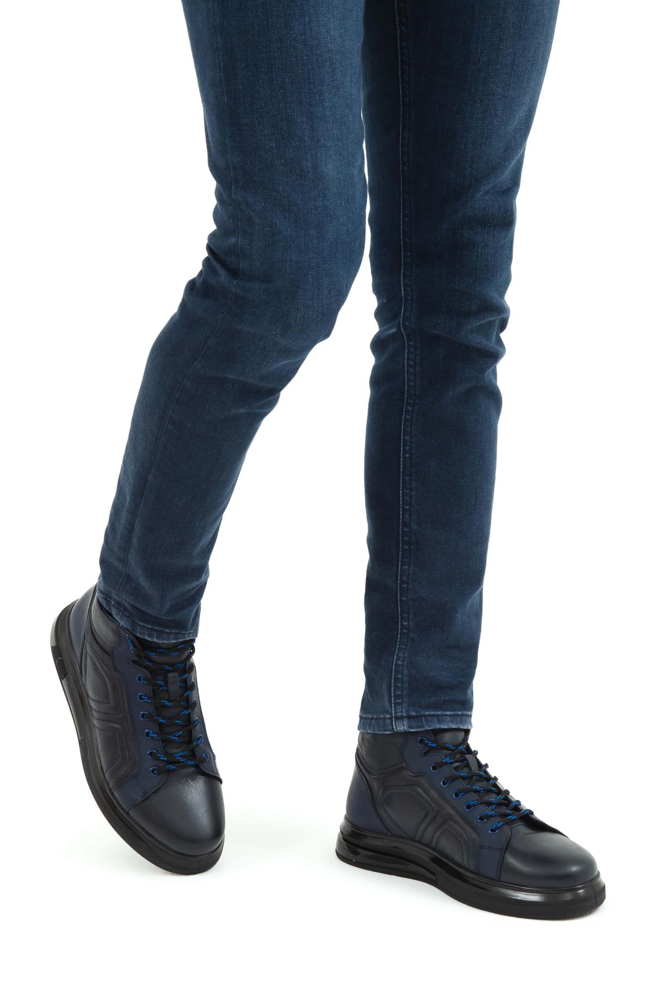 Tamer Tanca Erkek Hakiki Deri Lacivert Casual Bot