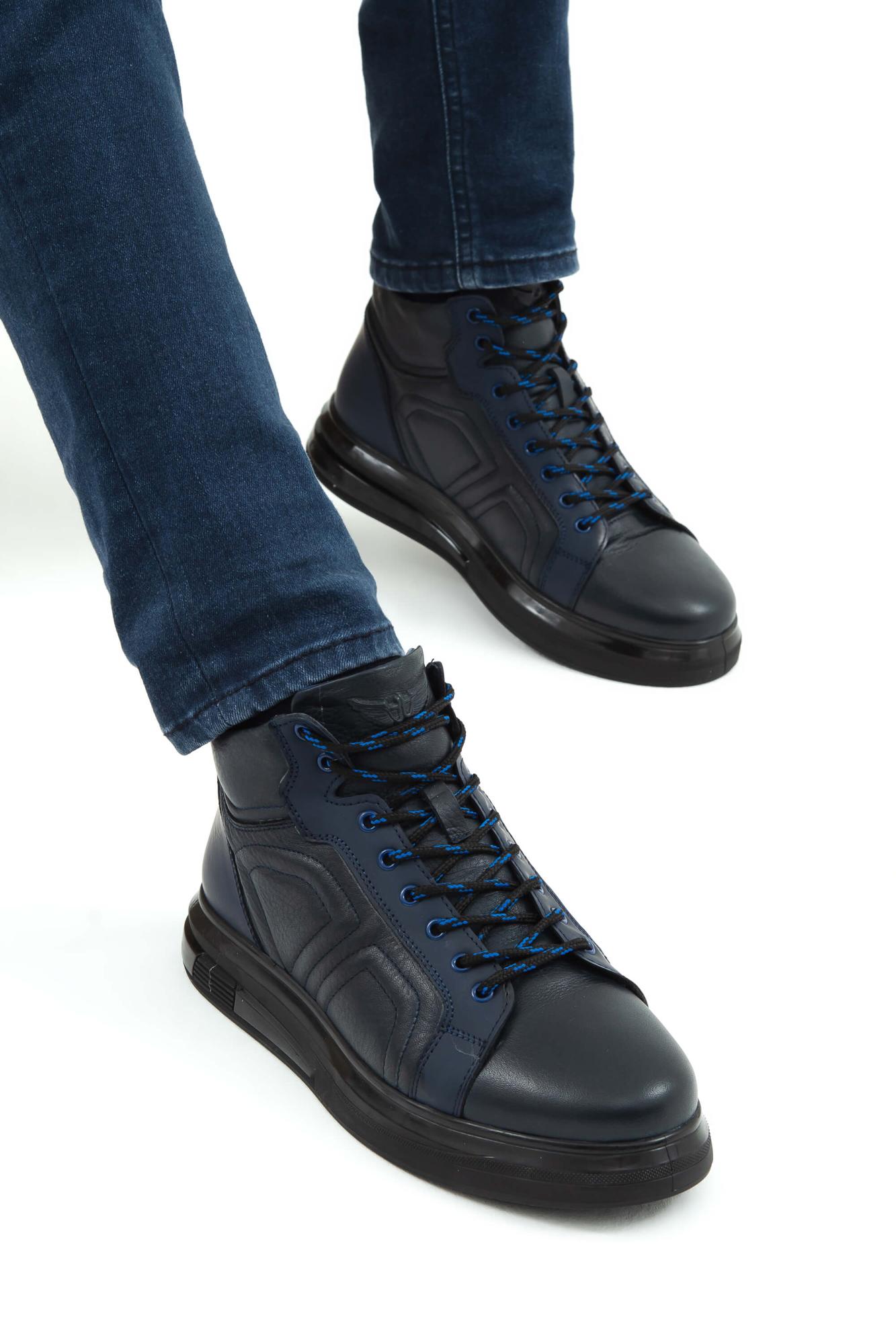 Tamer Tanca Erkek Hakiki Deri Lacivert Casual Bot