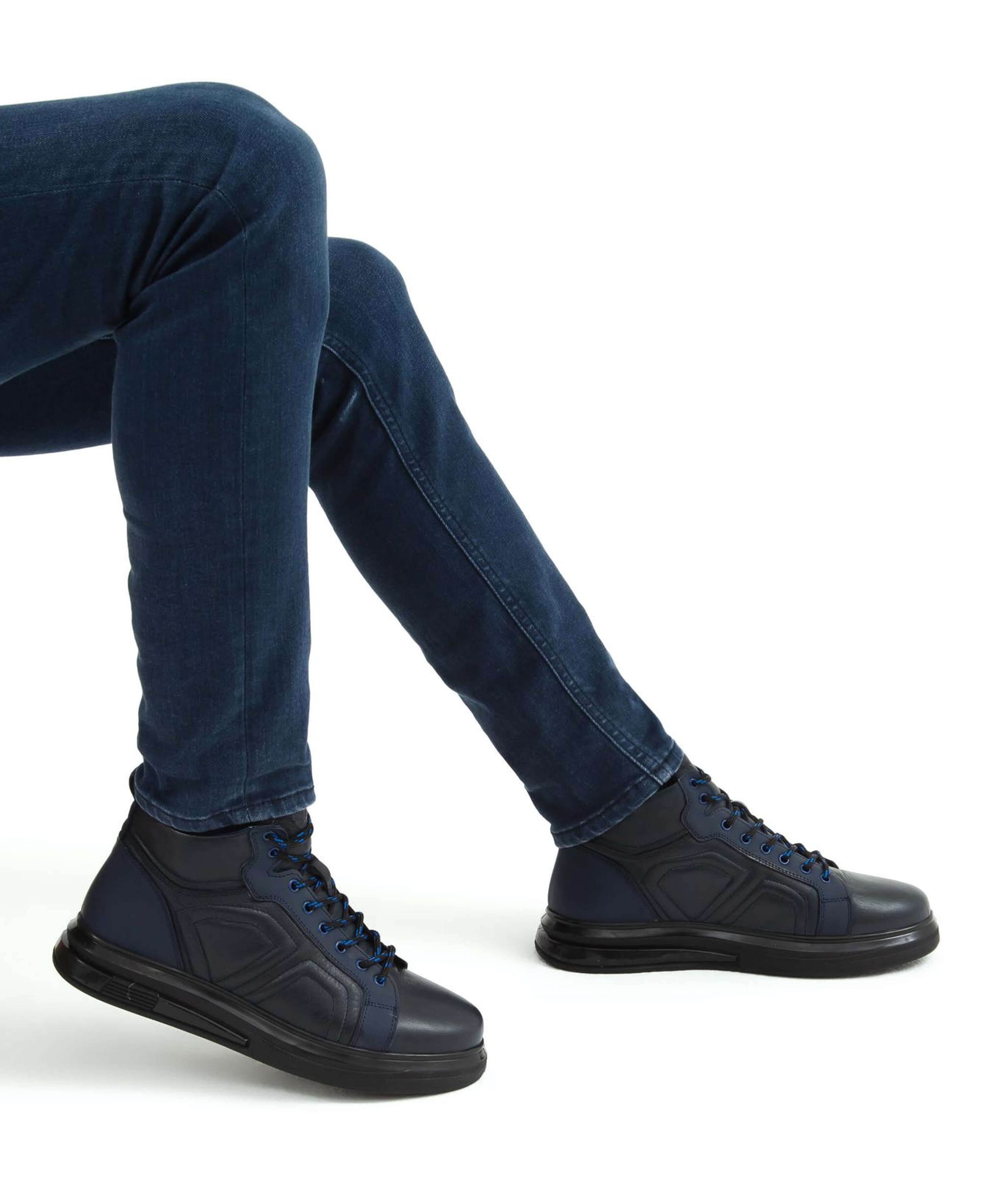 Tamer Tanca Erkek Hakiki Deri Lacivert Casual Bot