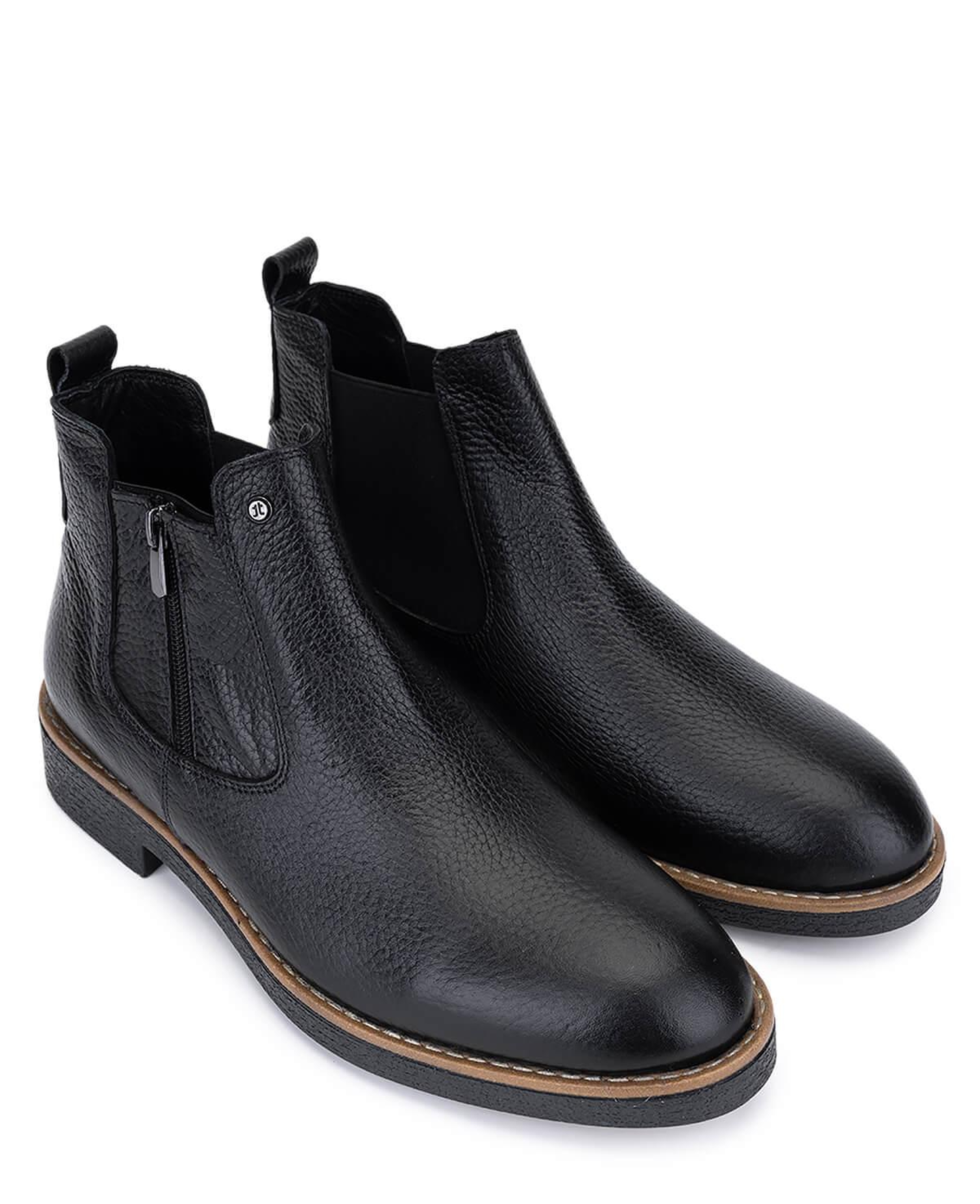 Tamer Tanca Erkek Hakiki Deri Siyah Floter Casual Bot