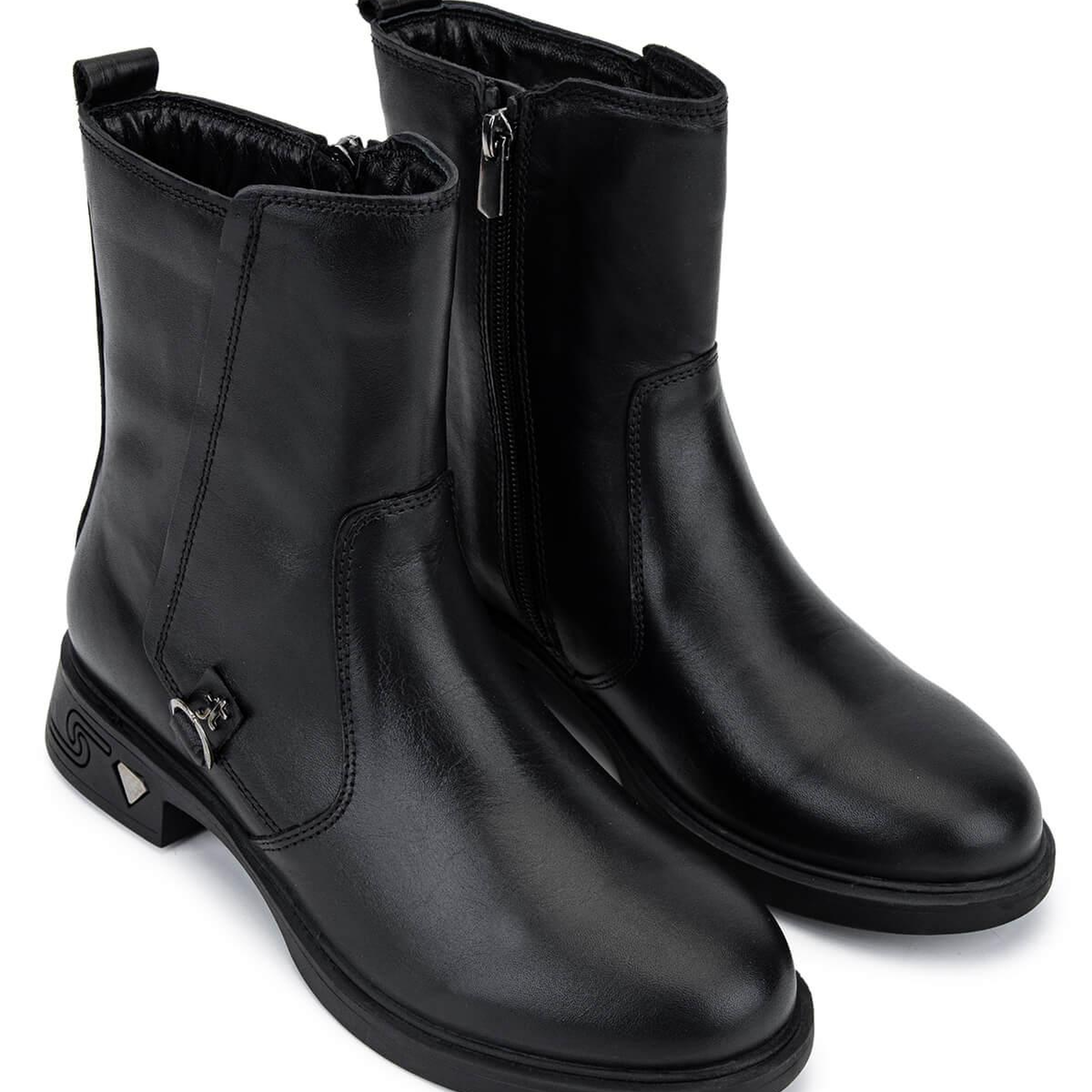 Tamer Tanca Kadın Hakiki Deri Siyah Deri Topuklu Bot