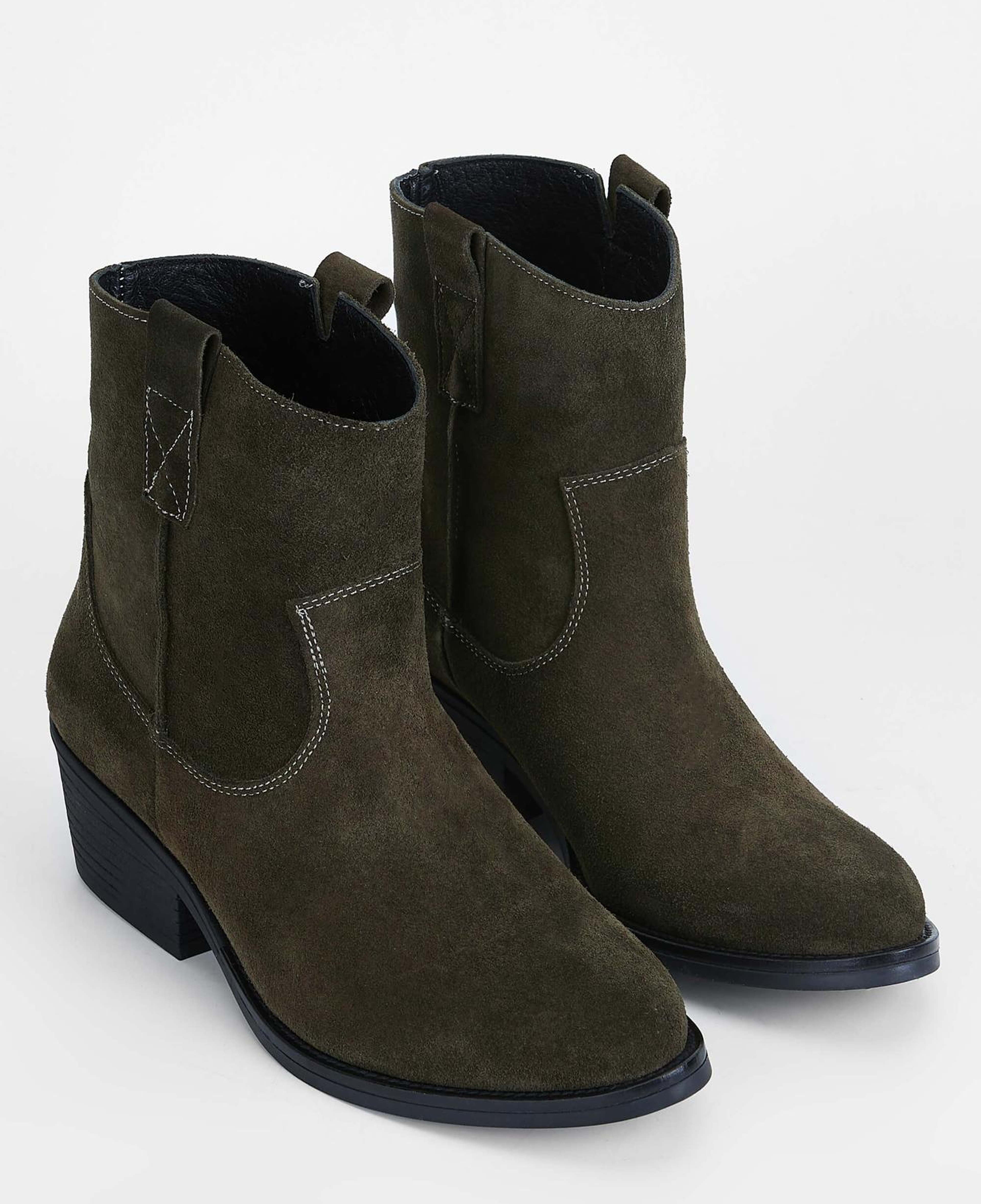 Tamer Tanca Kadın Hakiki Deri Haki Süet Western Bot