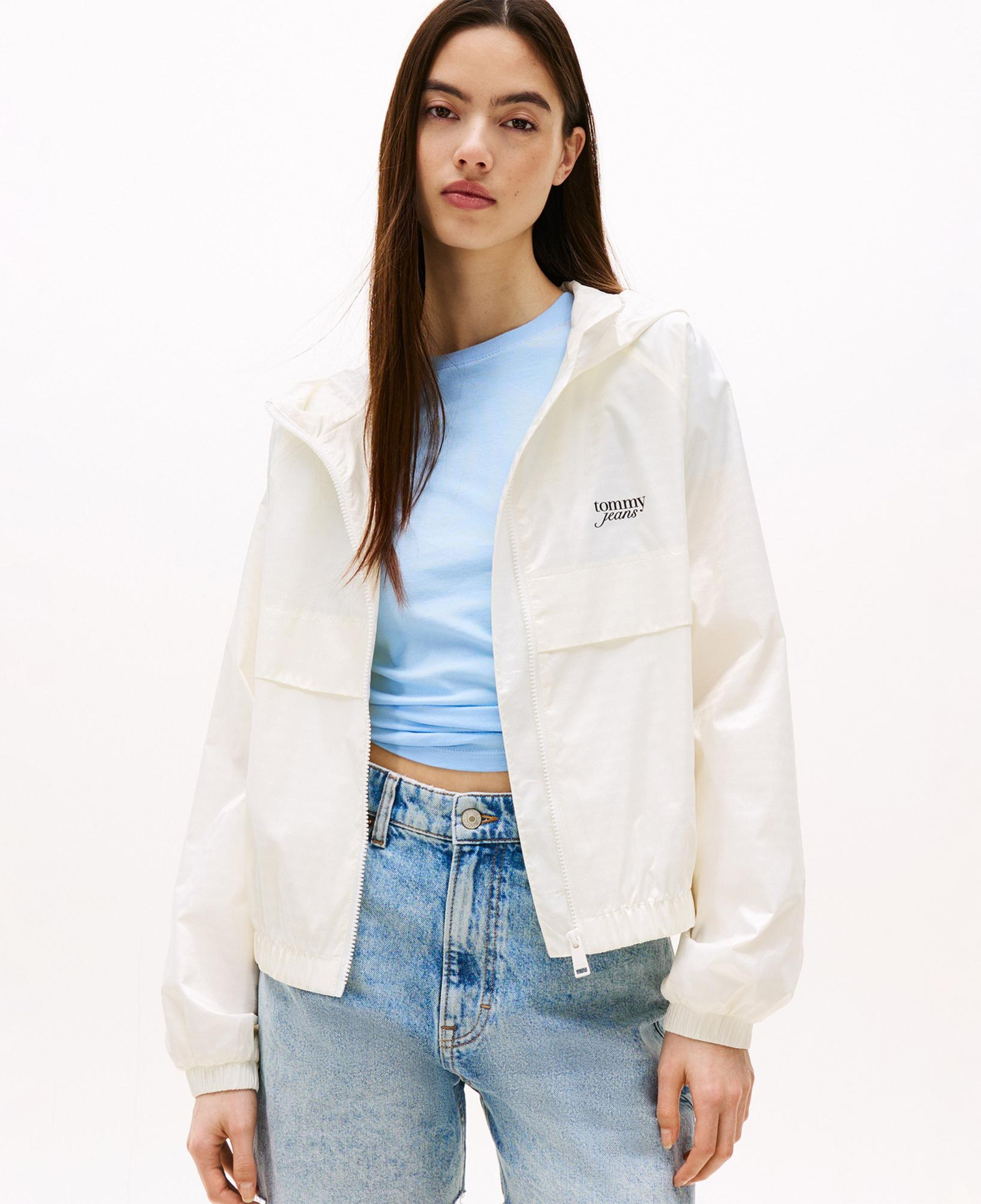 Tommy Hilfiger Repeat Logo Water Repellant Kadın Beyaz Ceket