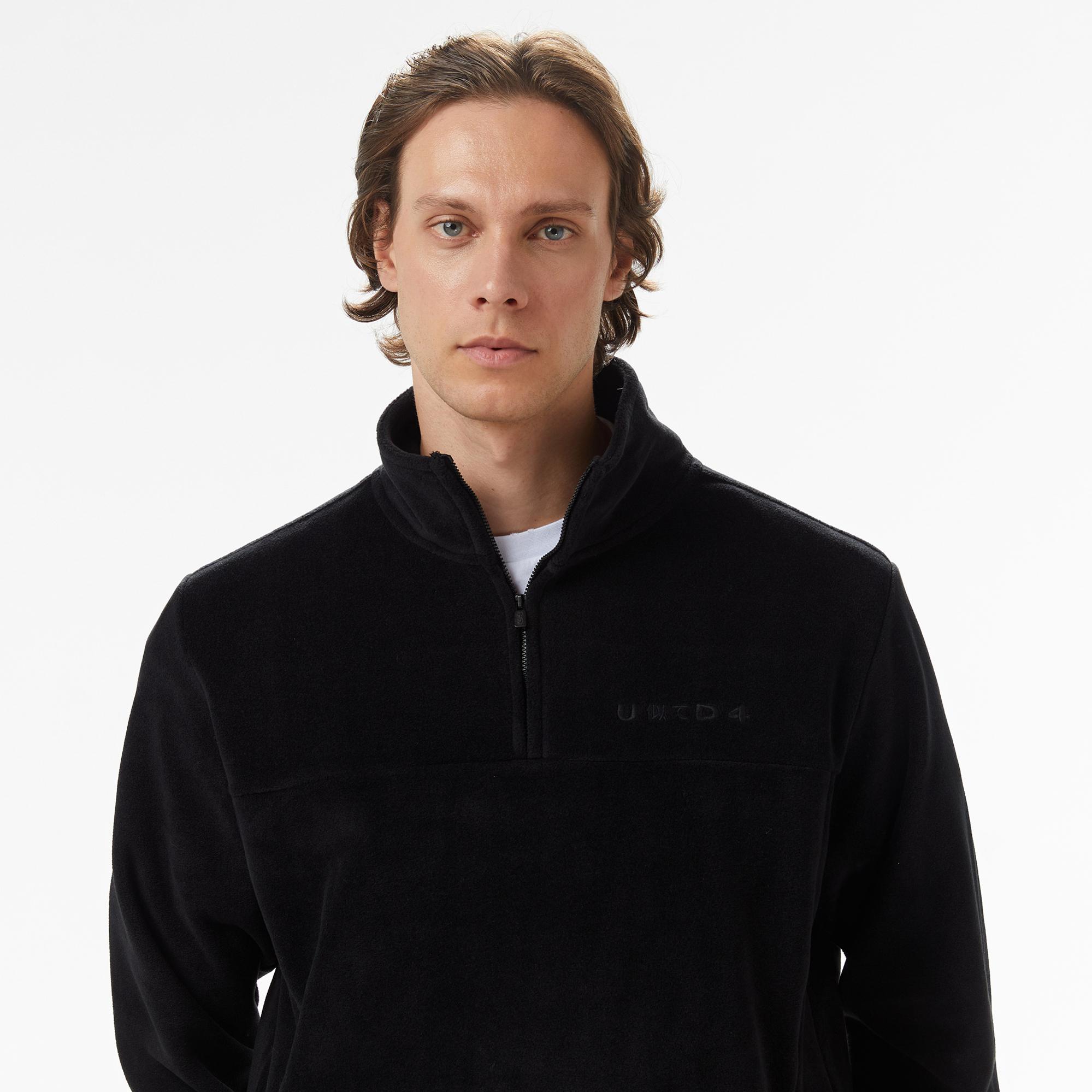 UNITED4 Erkek Siyah Half Zip Sweatshirt