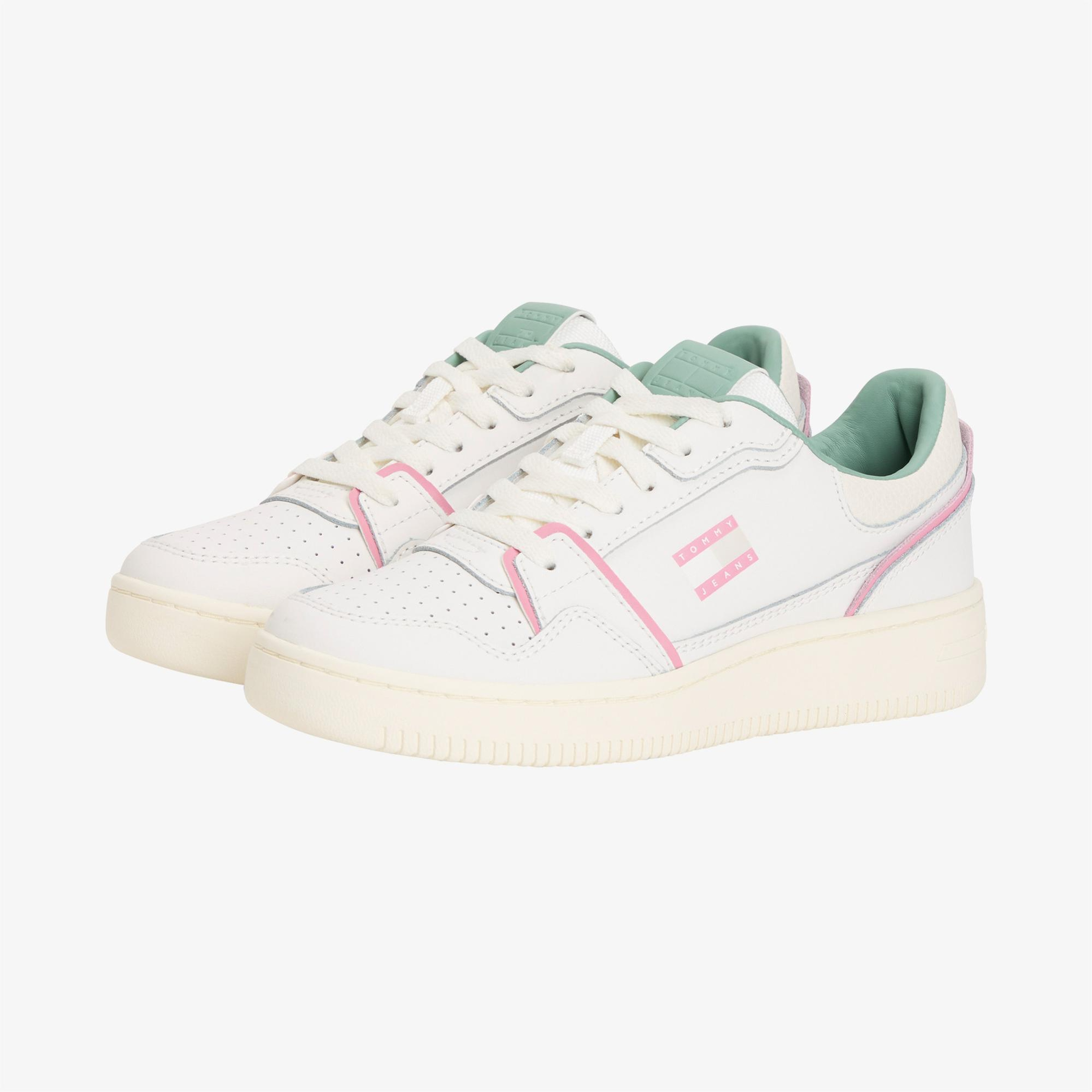 Tommy Jeans Retro Basket Kadın Beyaz/Pembe/Yeşil Spor Ayakkabı