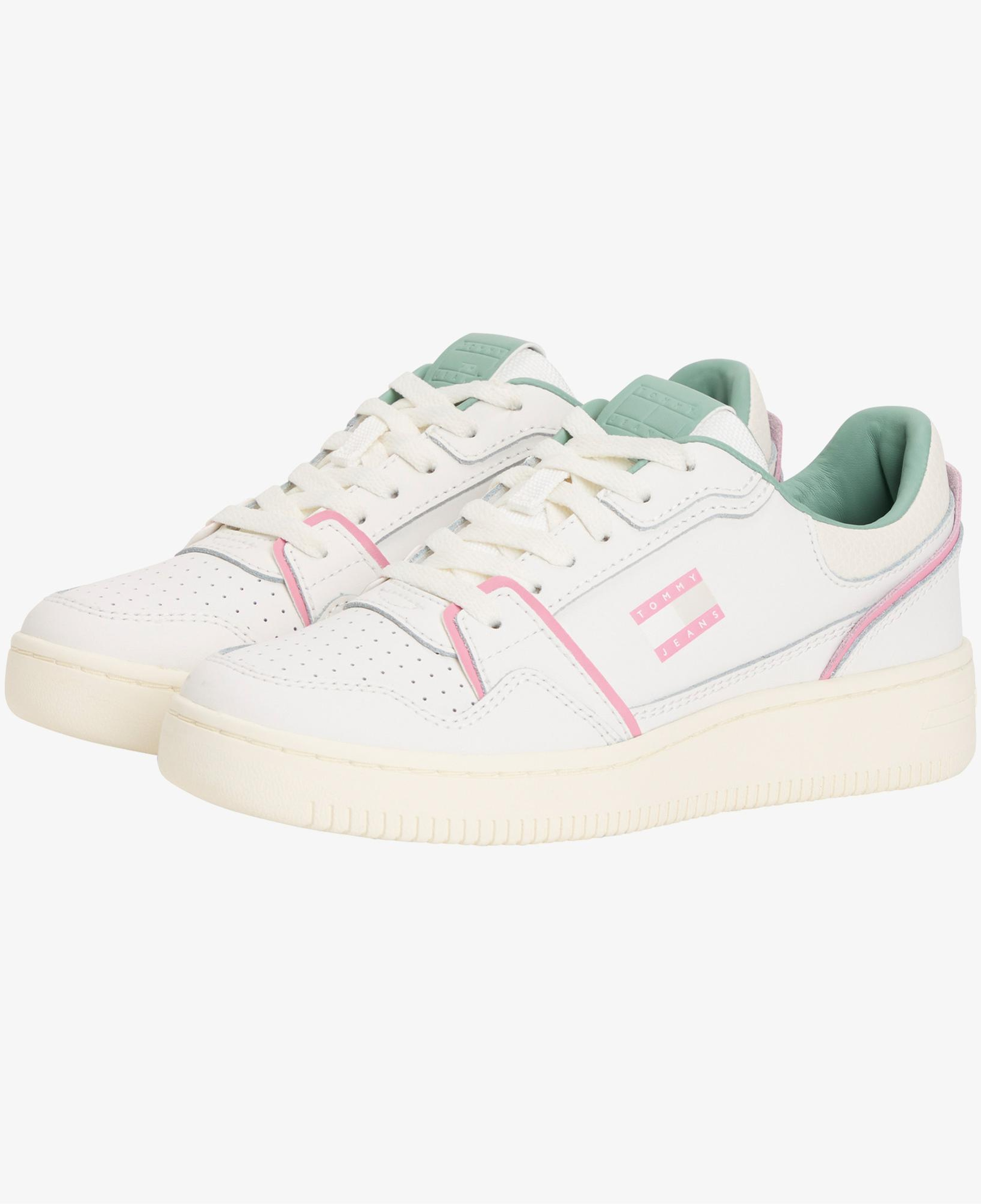 Tommy Jeans Retro Basket Kadın Beyaz/Pembe/Yeşil Spor Ayakkabı