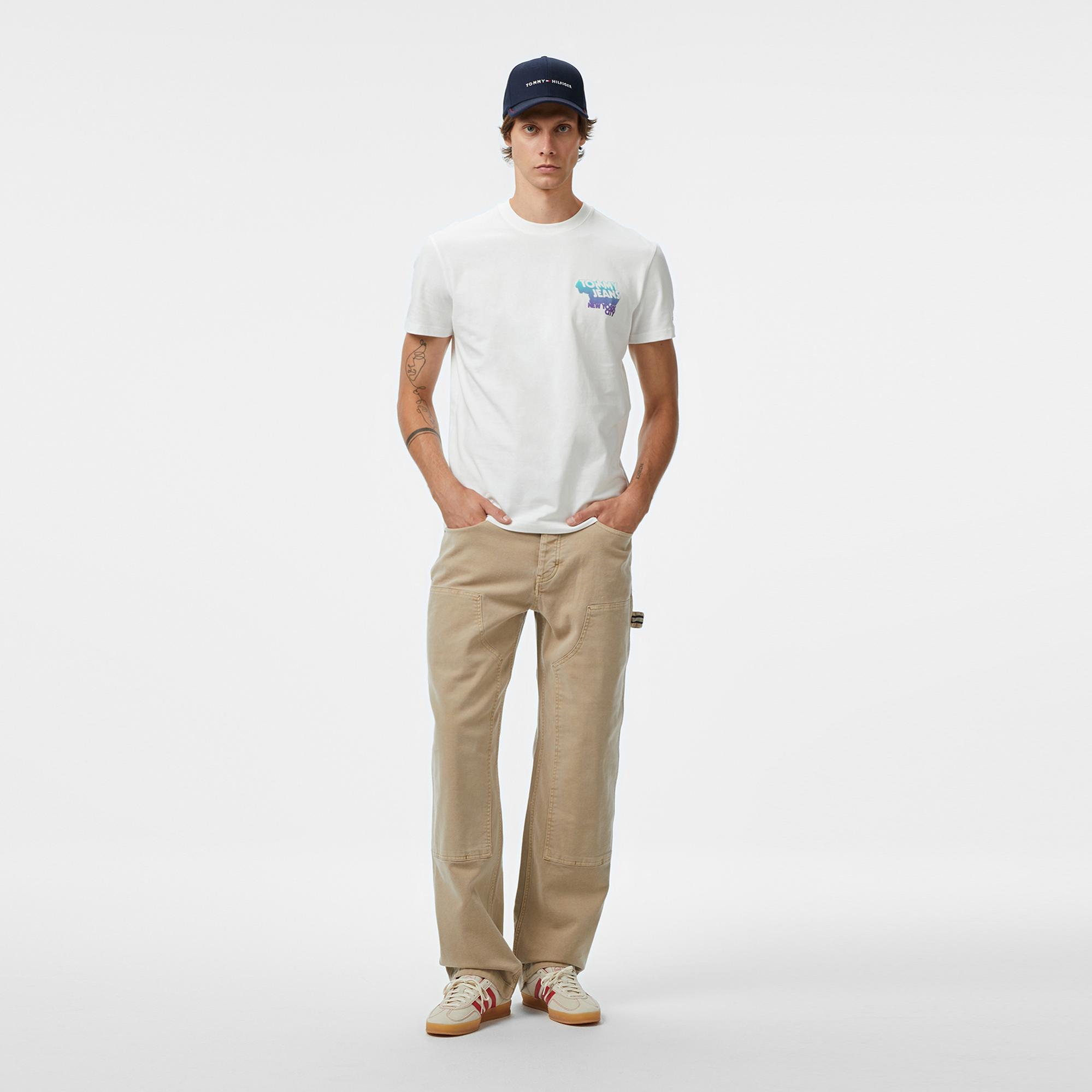 Tommy Jeans Pamuklu Regular Fit Erkek Beyaz T-Shirt