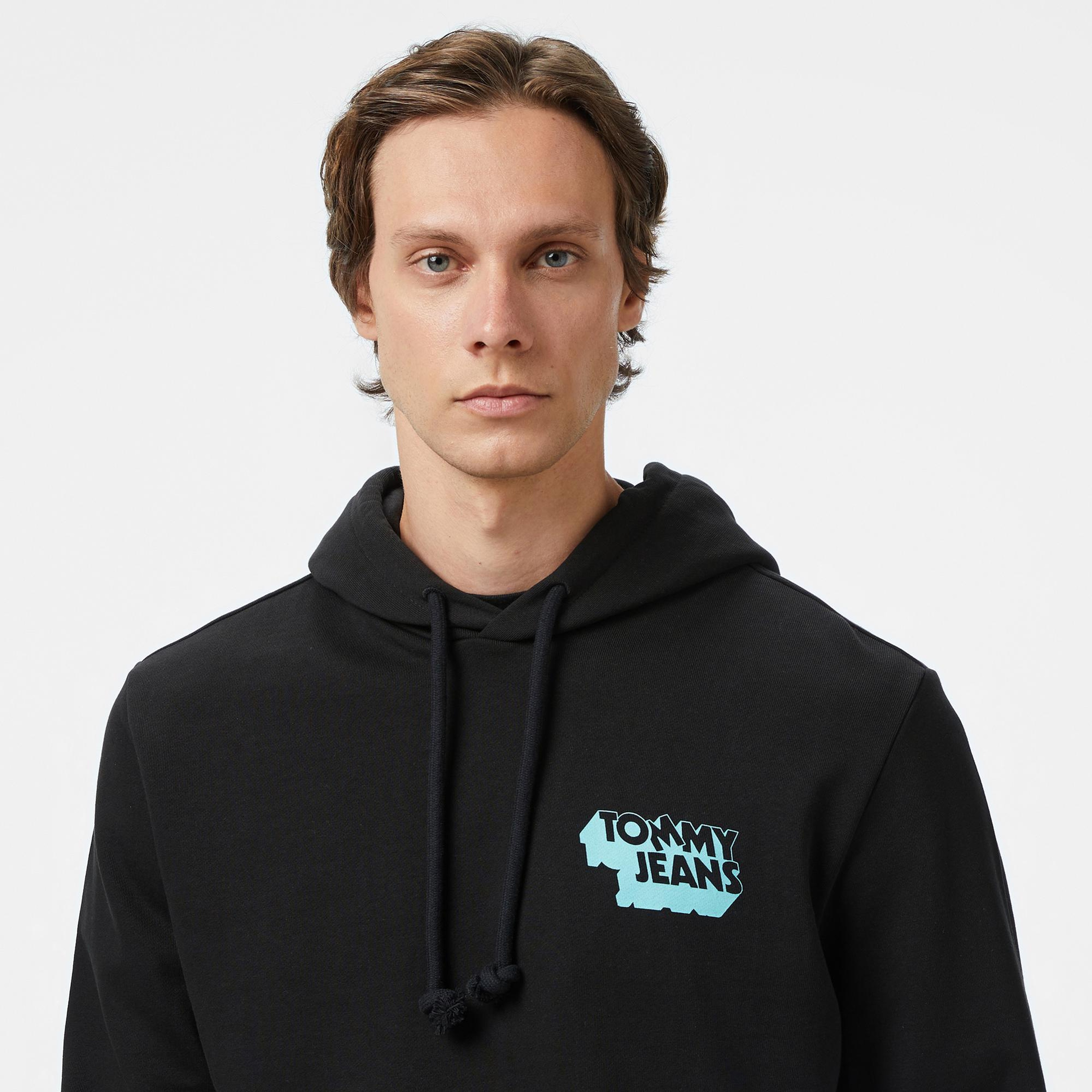 Tommy Jeans Badge Logo Erkek Siyah Sweatshirt