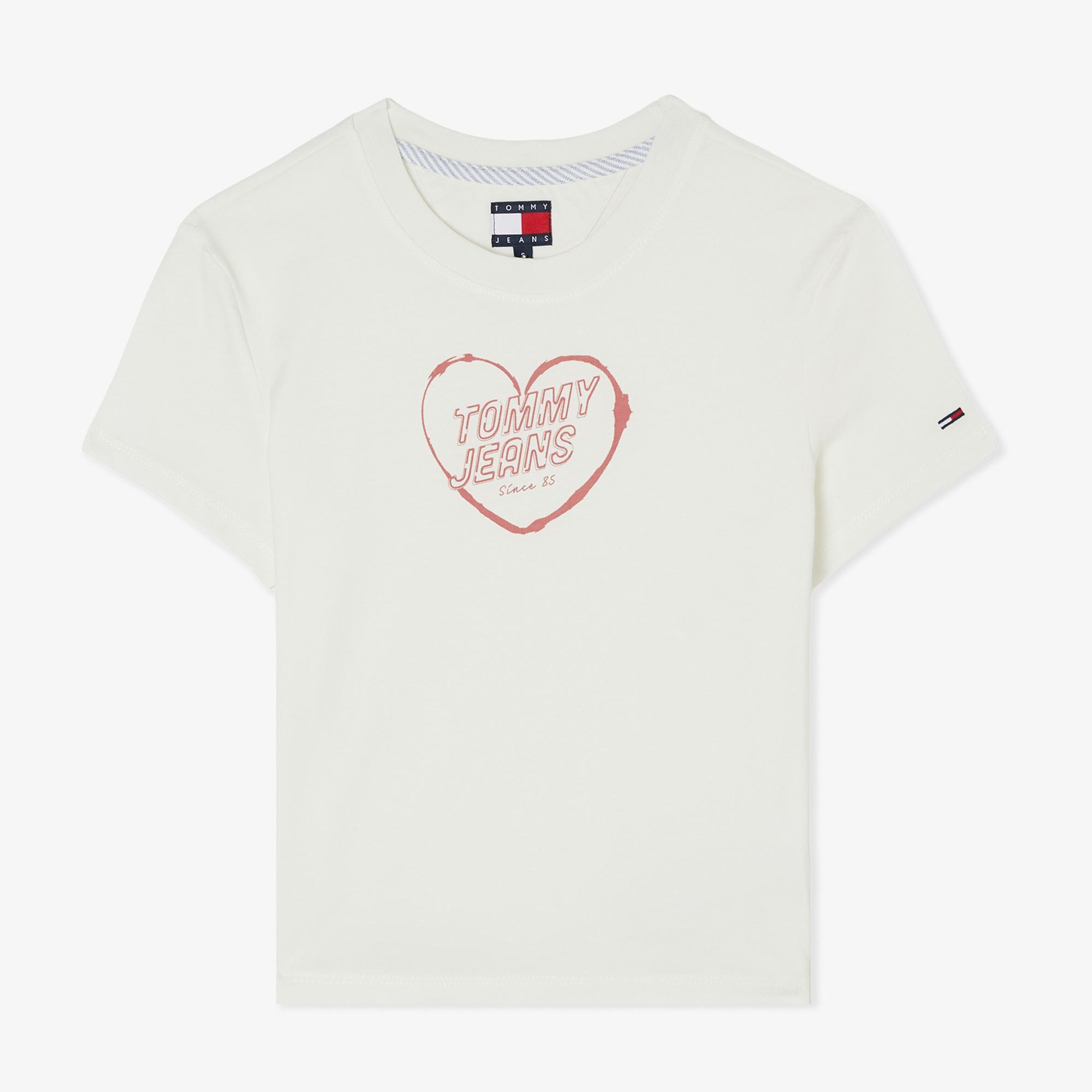 Tommy Jeans Crop Heart Slim Kadın Beyaz T-Shirt