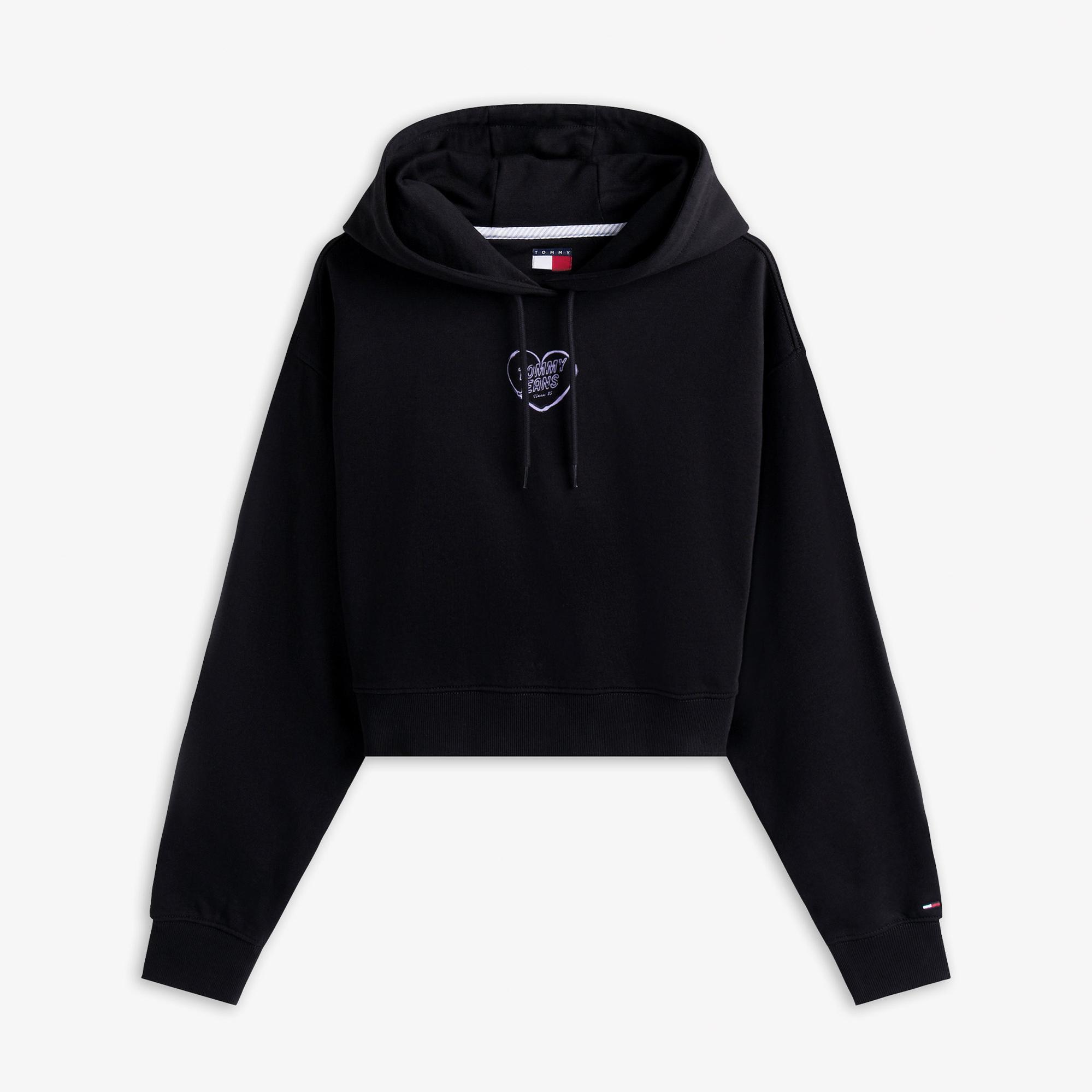 Tommy Jeans Crop Heart Slim Kadın Siyah Sweatshirt
