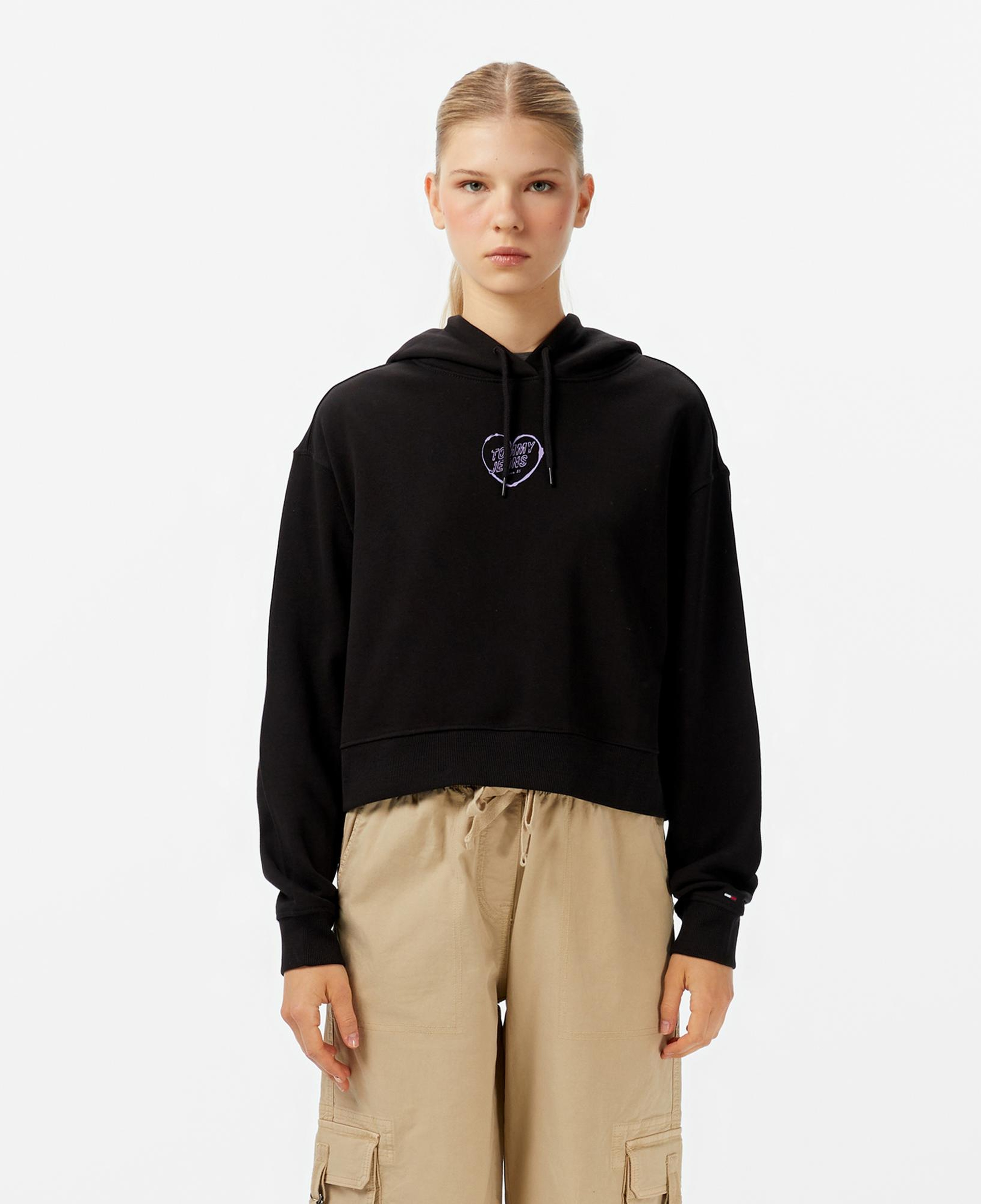 Tommy Jeans Crop Heart Slim Kadın Siyah Sweatshirt